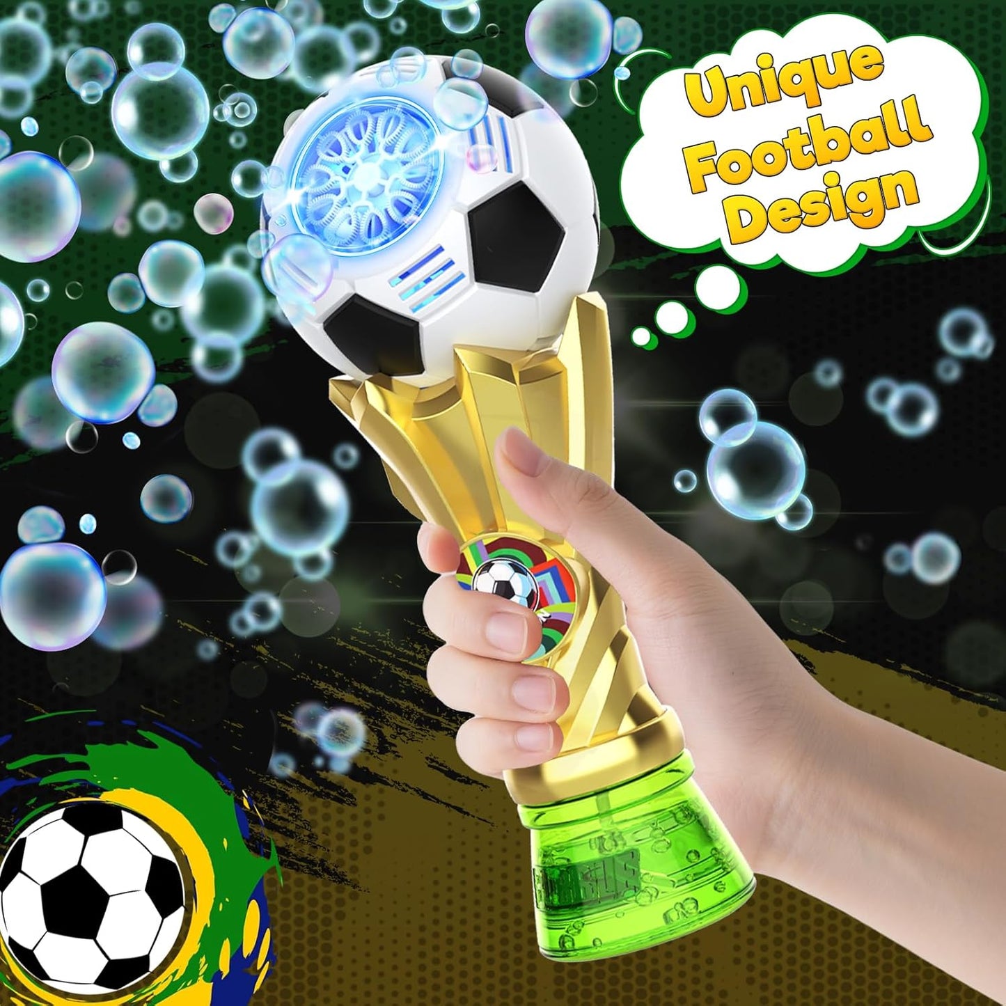 Football Bubble Machine for Kids, Bubble Maker Light Up Automatic Bubble Blower with 2 ×115ml Bubble Solution, Outdoor Indoor Party Garden Wedding Bubble Blaster Gifts for Boys Girls