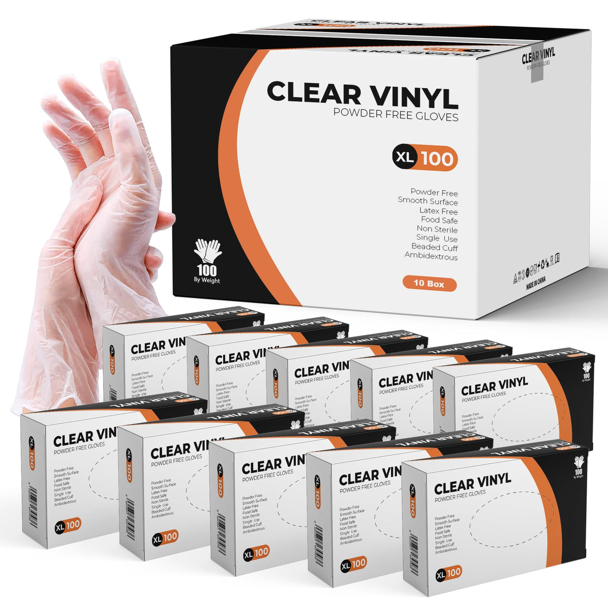 Clear Vinyl Gloves, 100 Count, Clear Disposable Gloves (100, Medium)