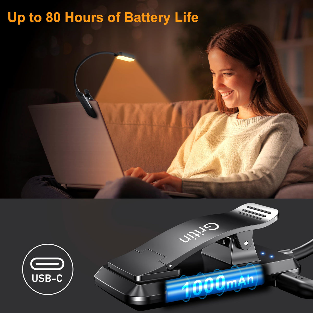 Gritin 16 LED Reading Light, Book Light - Eye Caring 3 Color Temperatures