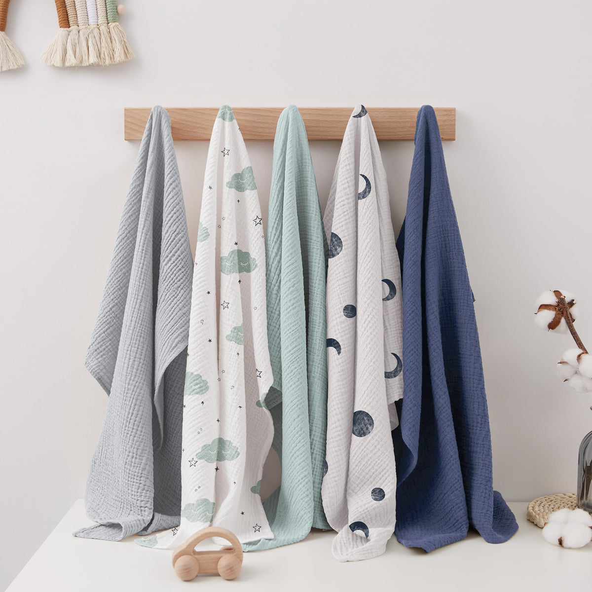 Susurration Muslin Cloths for Baby, 100% Cotton Baby Muslin Squares Cloths for Newborn Boy and Girl, Soft, Breathable and Extremely Absorbent Baby Muslin Burp Cloths, 60 x 60 cm, 5 Pack