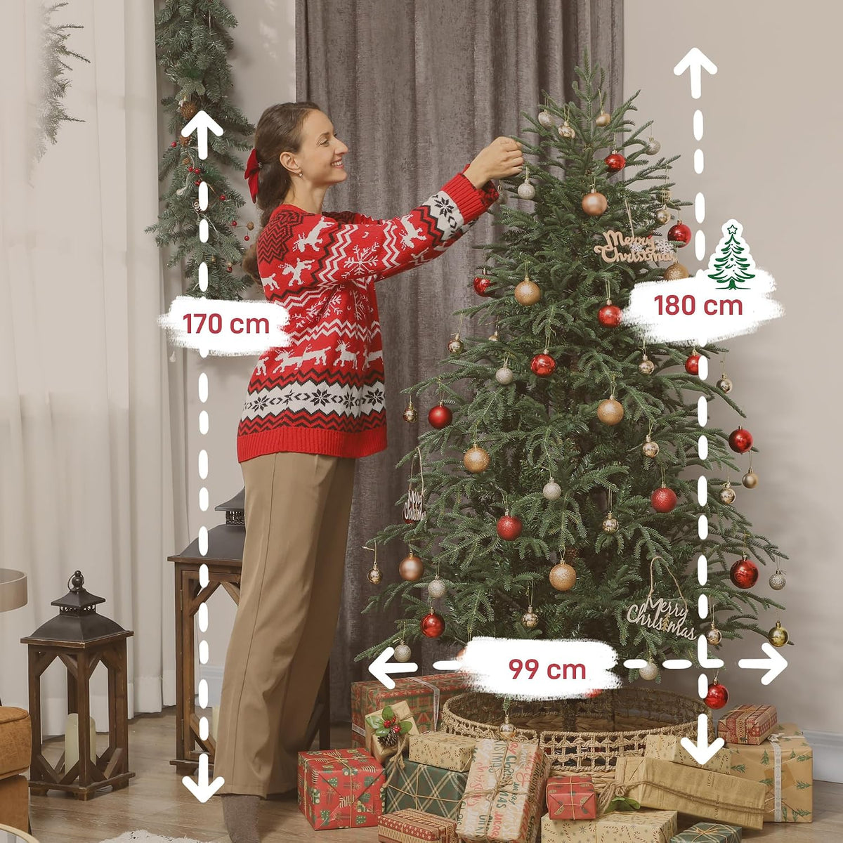 HOMCOM 6 ft Artificial Christmas Tree, 1814 Realistic Dense Branches, Green