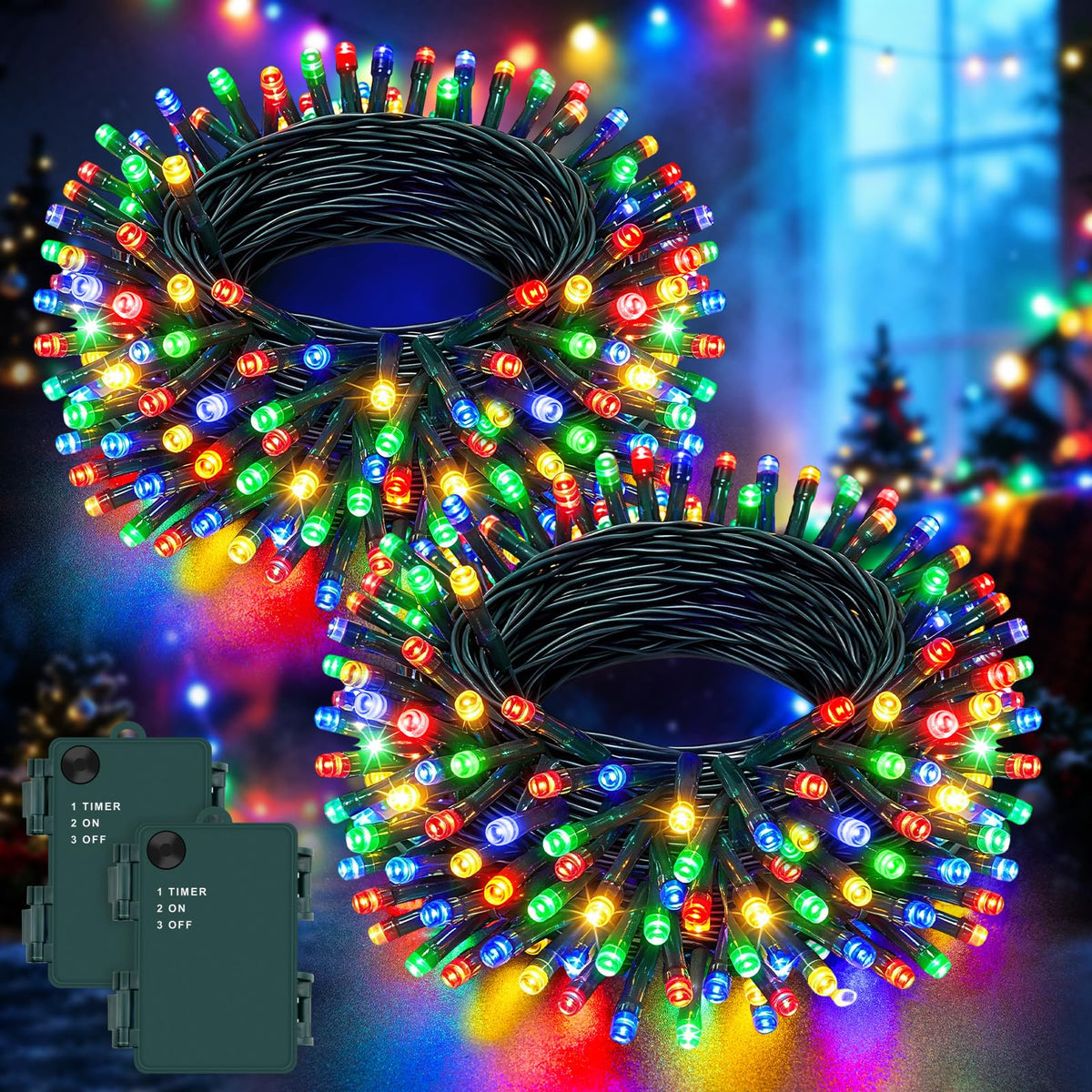 Dalugo Halloween Decoration Lights, 5M 50 LED Orange Purple White Fairy Lights with Timer, IP65 Waterproof Battery Powered Lights for Indoor Outdoor Autumn Halloween Decorations(Green Wire)