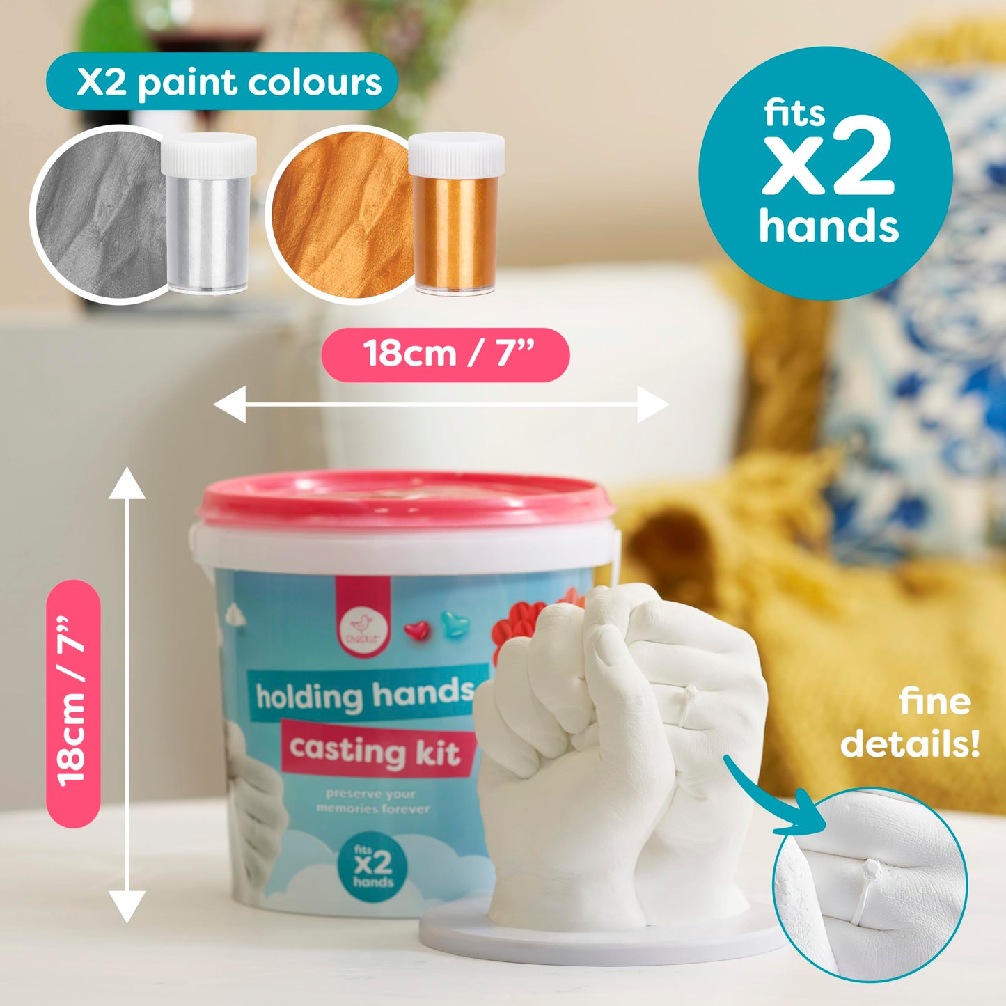 Chuckle Holding Hands Casting Kit with Display Base and Paints - DIY Sculpture 3D Plaster Hand Mould Statue Unique Keepsake Gift for Couples, Anniversaries, and Weddings