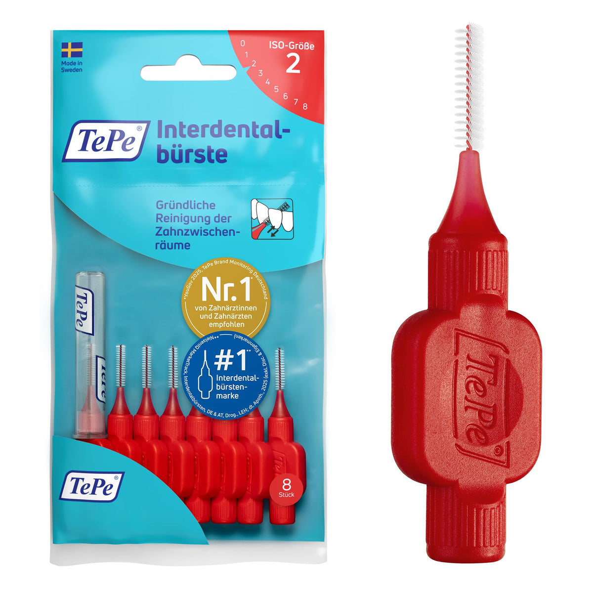 TePe Interdental Brush, Original, Blue, 0.6mm/ISO 3, 8pcs