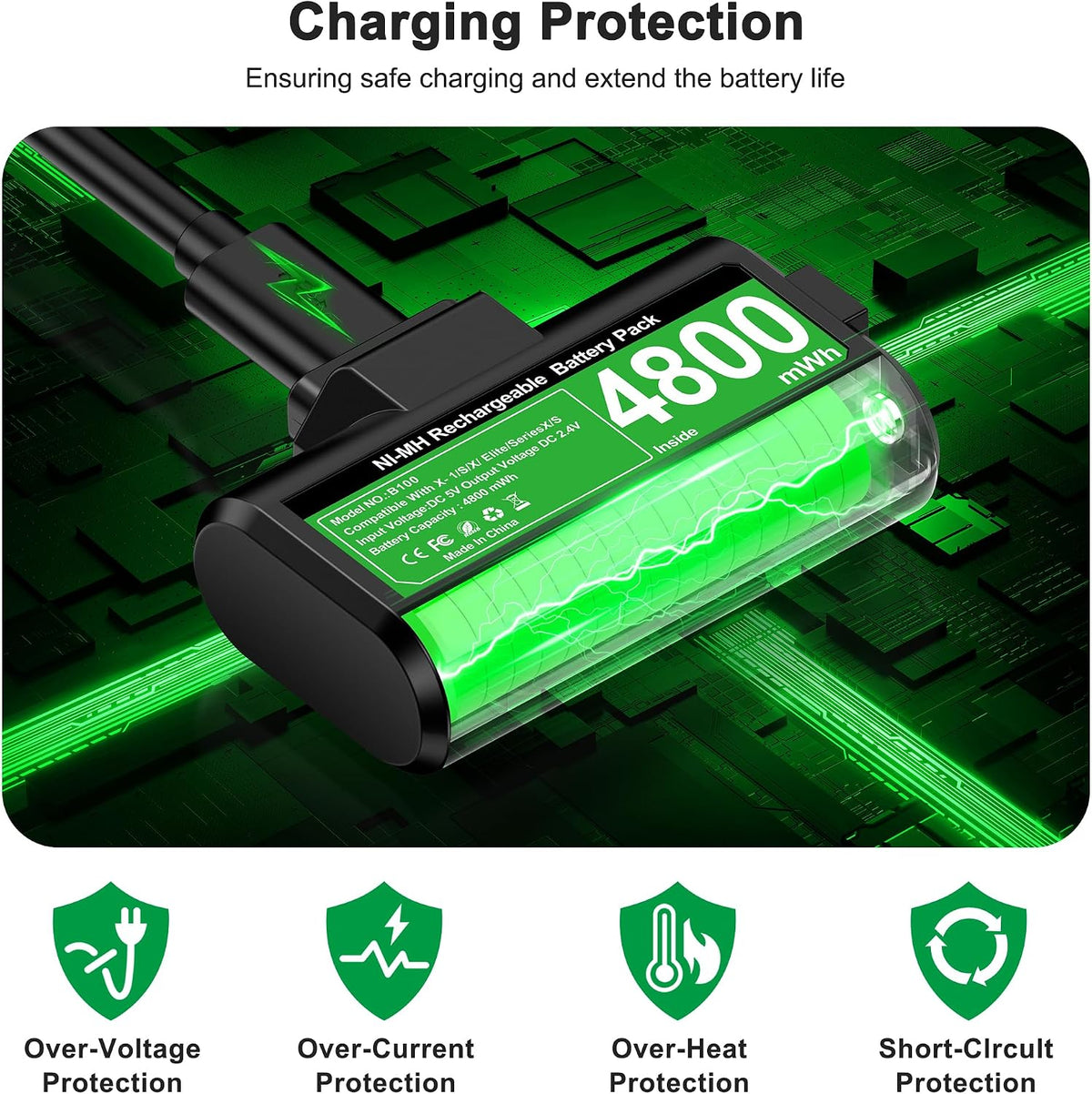 HEYLICOOL Rechargeable Battery Pack for Xbox One/Xbox Series X|S,2x4800mWh Controller Battery Pack with LED Indicators for Series X/S,Play & Charge Kit