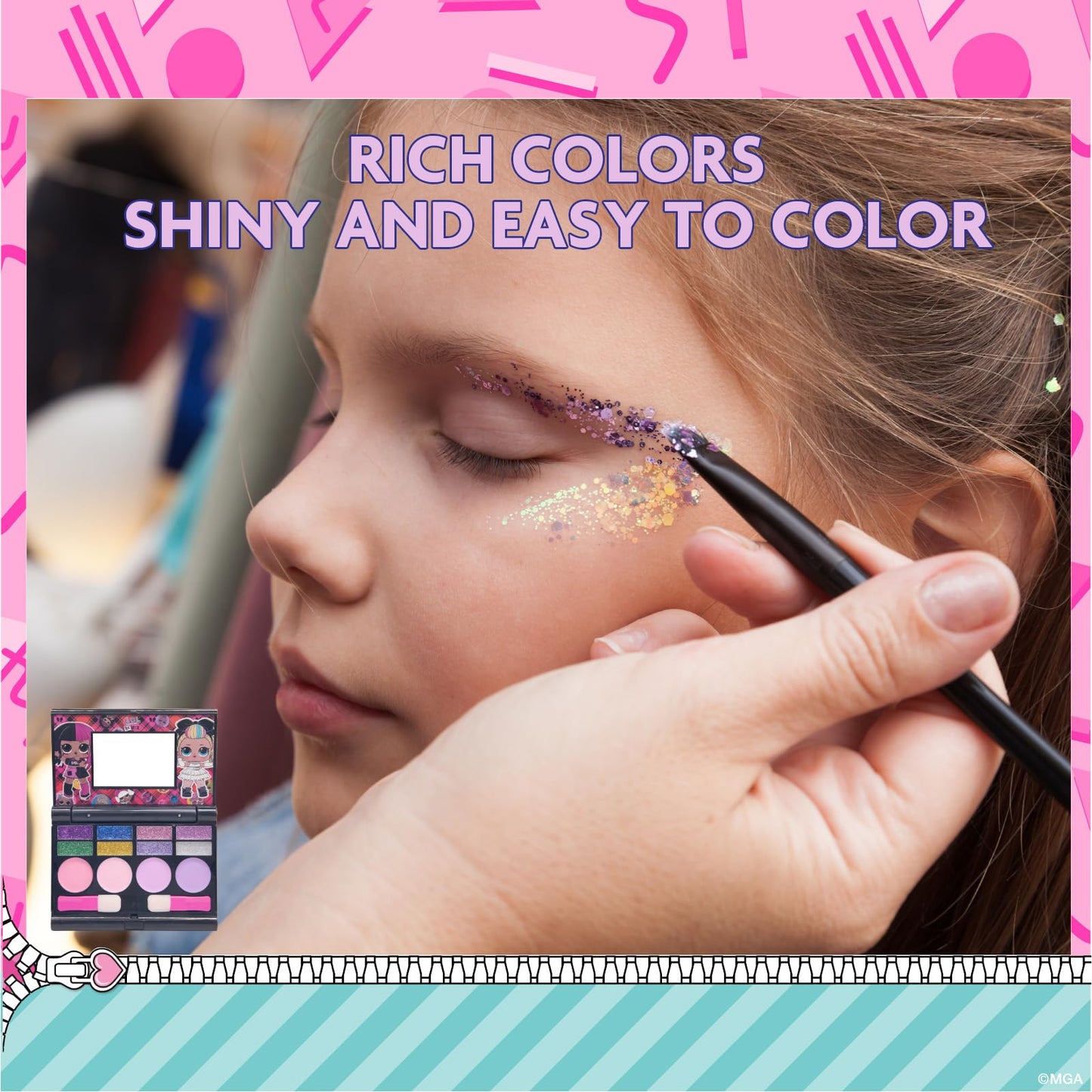 L.O.L Surprise! All-in-One Kids Cosmetic Compact Set Includes Washable Lip Gloss, Eye Shimmer, Cheek Shimmer, Brushes Colorful Portable Beauty Set for Girls, Kids, and Toddlers Ages 5+ by Townley Girl