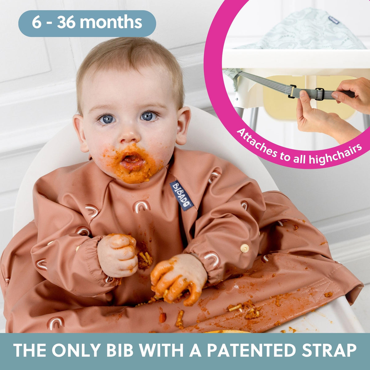 BIBaDO Long Sleeve Baby Bibs - Coverall Weaning Bib with Highchair Strap