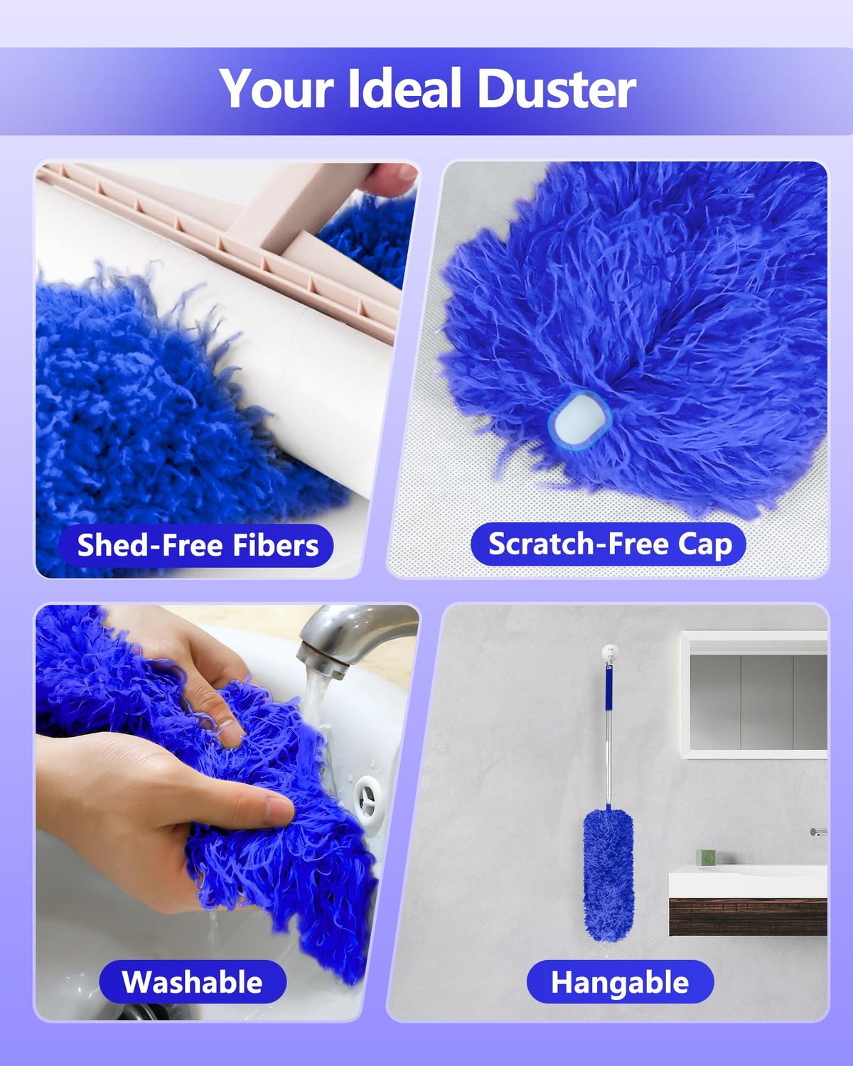 Fogray 2026 Upgraded 240cm Extendable Feather Duster with Soft Silicone Cap