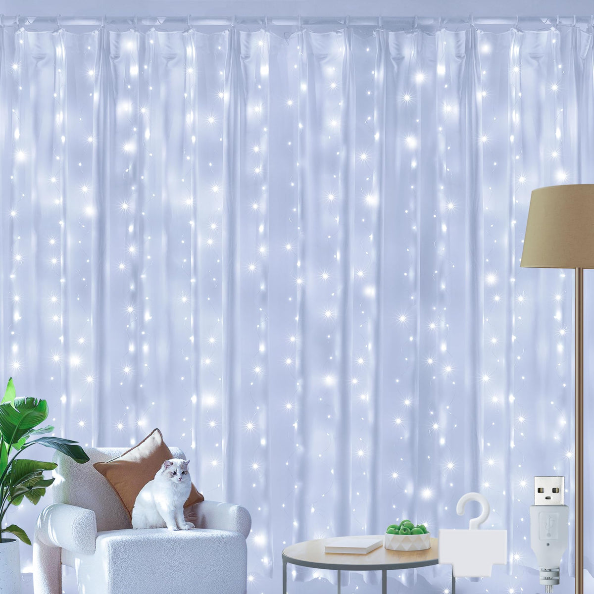 Ollny Curtain Fairy Lights, 200 LEDs 2mx2m Window String Lights Multicolour