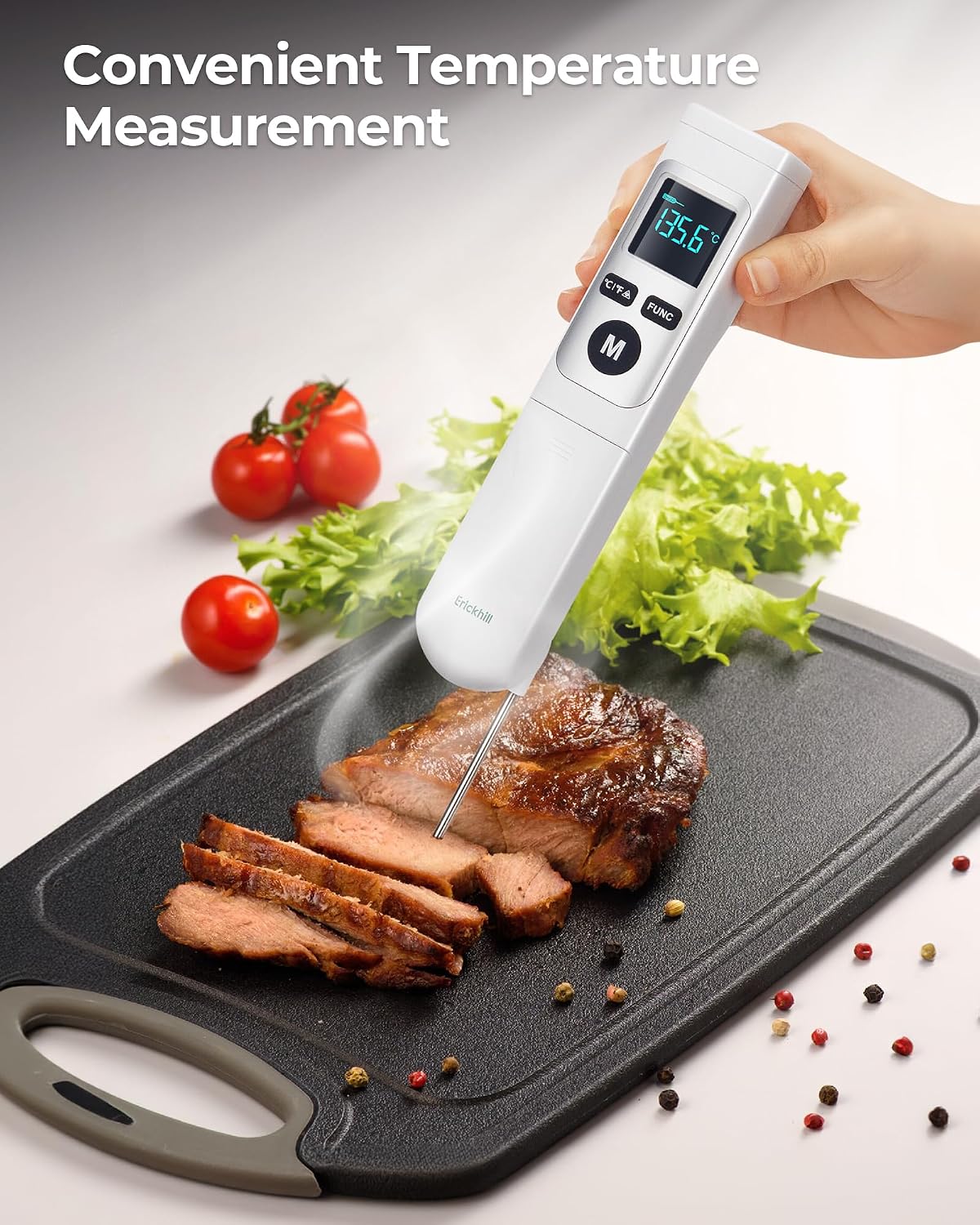 ERICKHILL Infrared Thermometer -50℃~550℃ With -50~260℃ Meat Thermometer, Non-Contact Laser Thermometer Gun LCD Backlit Digital Display Adjustable Emissivity - for Vehicle Repair/Cooking/BBQ/Freezer