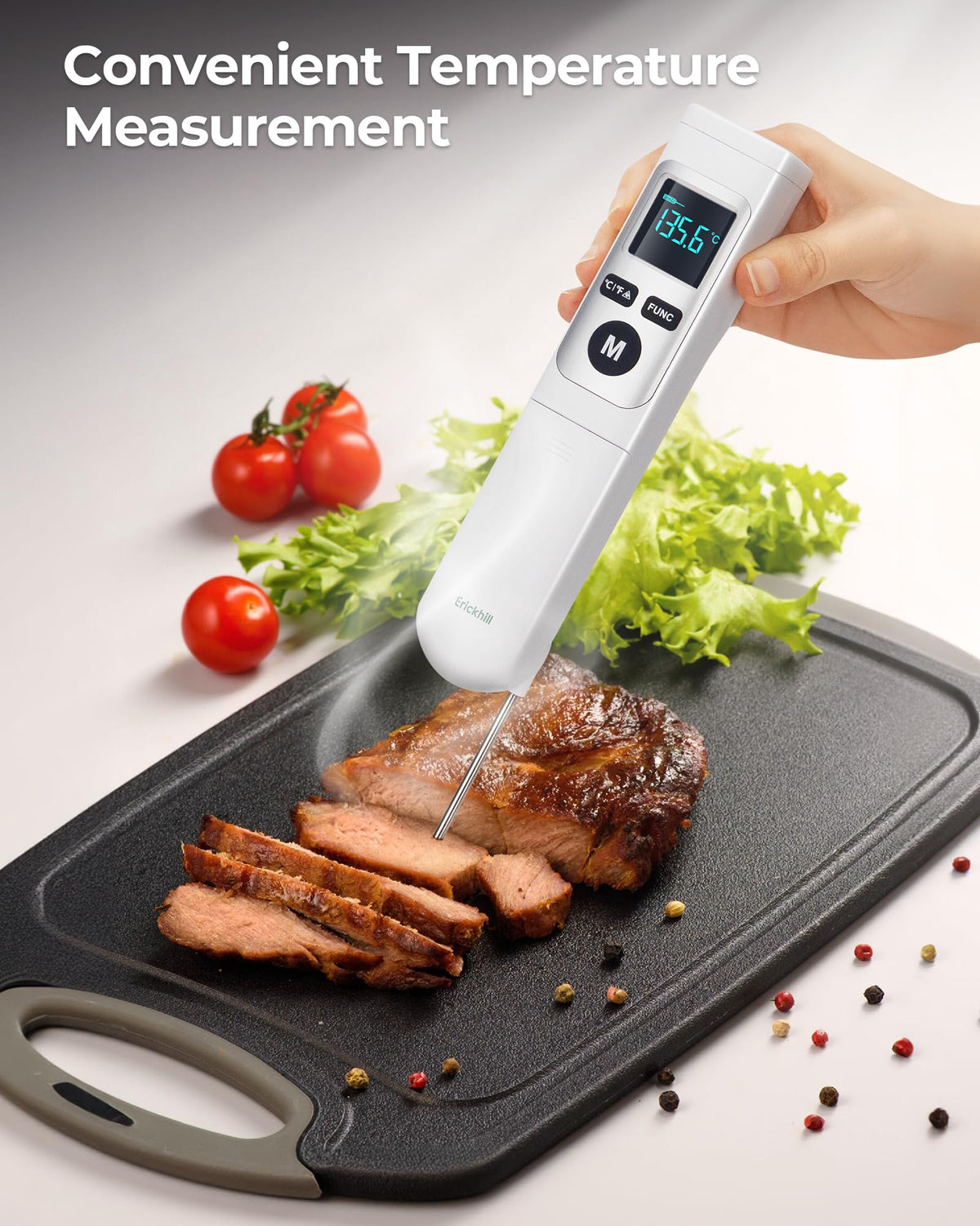 ERICKHILL Infrared Thermometer -50℃~550℃ With -50~260℃ Meat Thermometer, Non-Contact Laser Thermometer Gun LCD Backlit Digital Display Adjustable Emissivity - for Vehicle Repair/Cooking/BBQ/Freezer