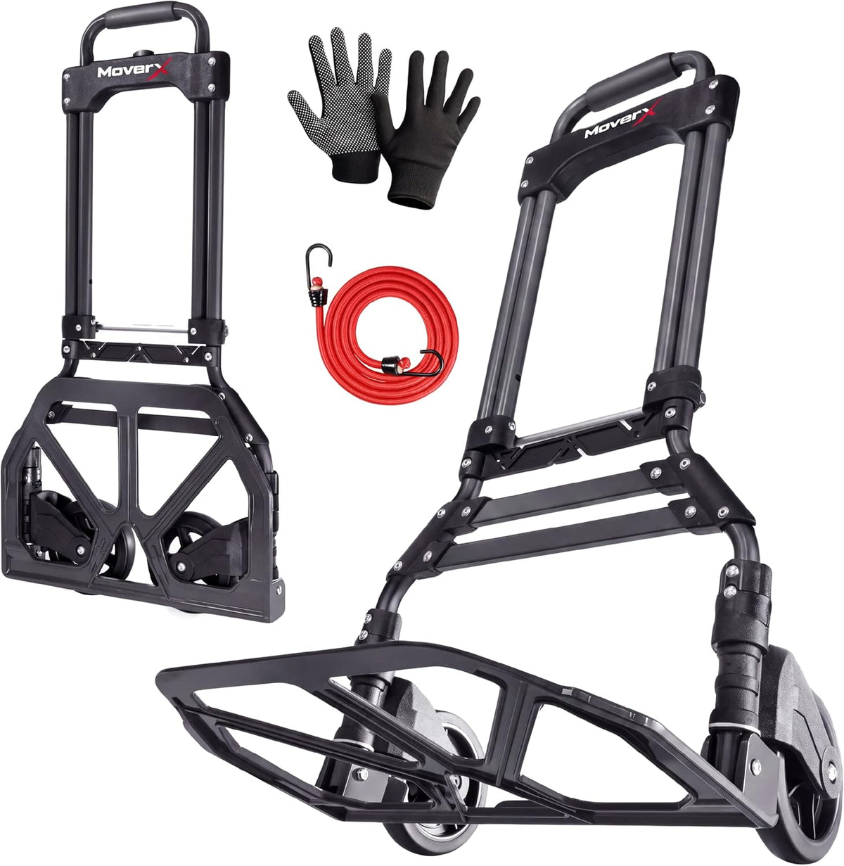 MoverX Folding Hand Truck Aluminium, Heavy Duty Hand Truck Foldable Trolley on Wheels, Multi Purpose Sack Truck Moving Trolley, 80kg