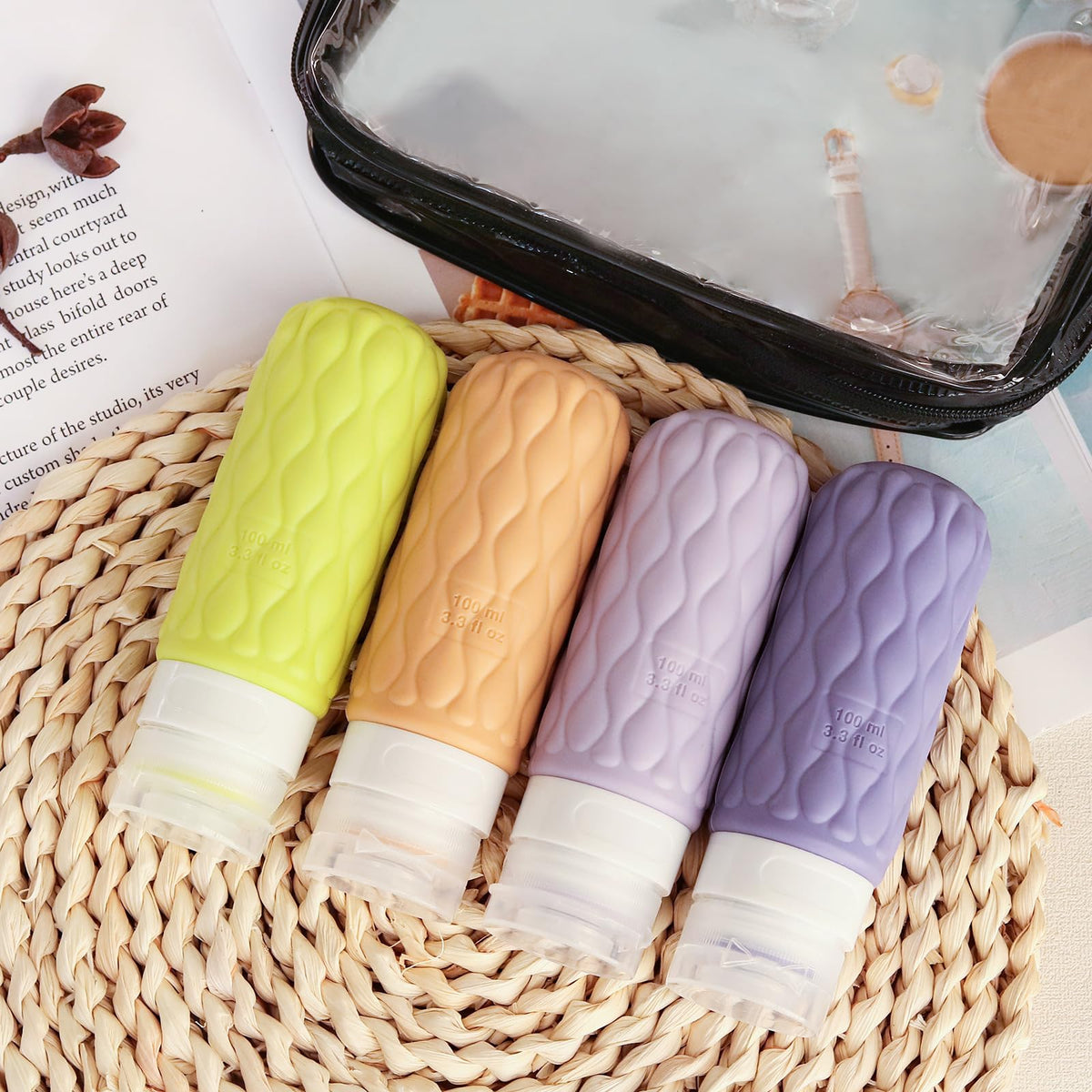 100ml Silicone Travel Bottles for Toiletries for Shampoo and Conditioner
