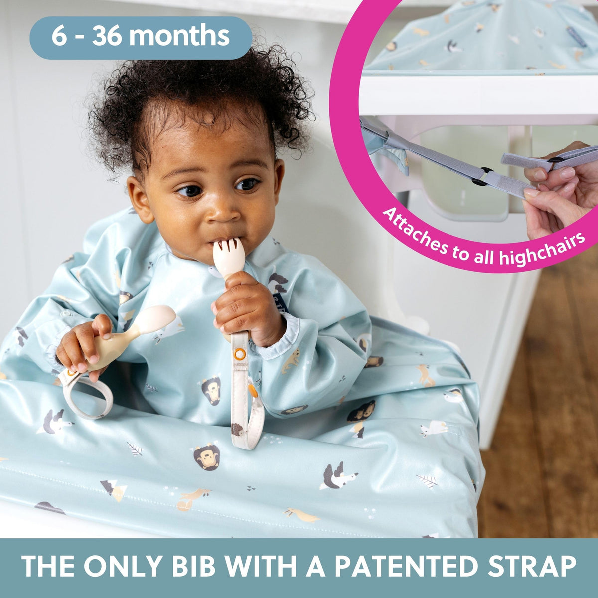 BIBaDO Long Sleeve Baby Bibs - Coverall Weaning Bib with Highchair Strap