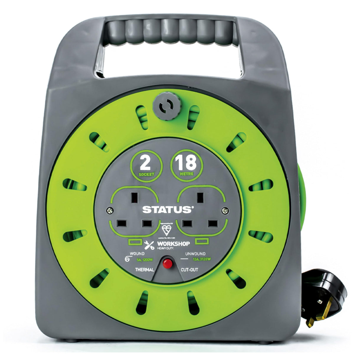 IONOS 2 Socket Cable Reel, 10m Outdoor Garden Extension Lead, DIY