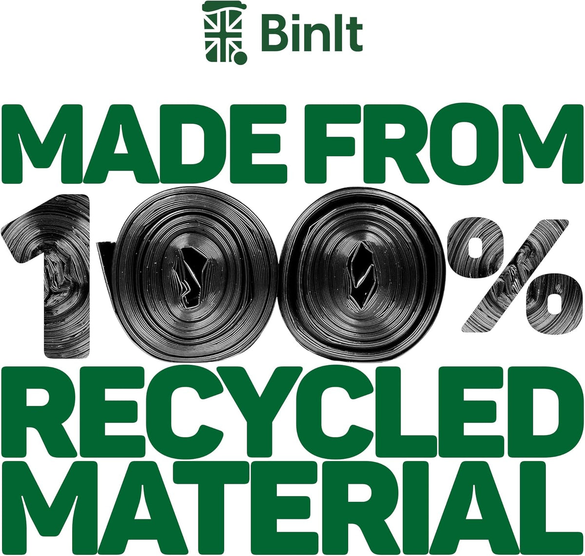 BinIt 20 Wheelie Bin Liners 240 Litre, Eco-Friendly, Bin Bags, Refuse Sacks, Recycled, Strong & Secure, Tear Resistant, 30 μm, Perfect for Standard 240L Wheelie Bins