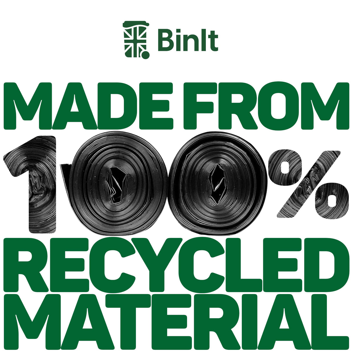 BinIt 20 Wheelie Bin Liners 240 Litre, Eco-Friendly, Bin Bags, Refuse Sacks, Recycled, Strong & Secure, Tear Resistant, 30 μm, Perfect for Standard 240L Wheelie Bins