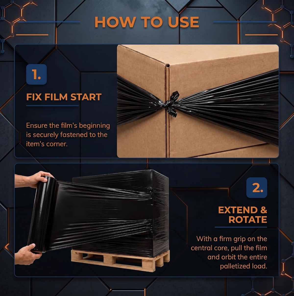 REQUISITE NEEDS Heavy Duty Stretch Film 400mm x 250m – Waterproof & Moisture Proof Pallet Wrap for Packaging, Moving & Storage (Black, 6)