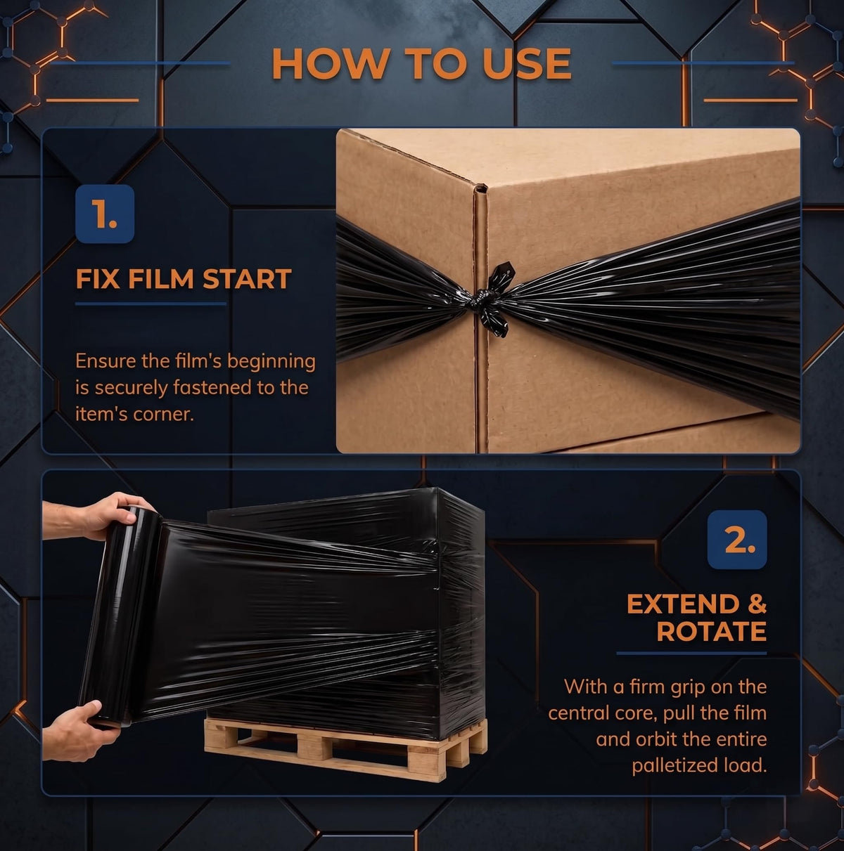 REQUISITE NEEDS Heavy Duty Stretch Film 400mm x 250m – Waterproof & Moisture Proof Pallet Wrap for Packaging, Moving & Storage (Black, 6)