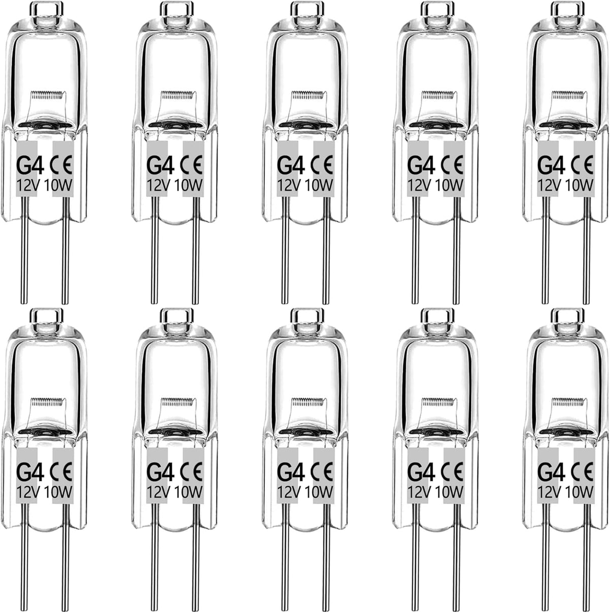 Haraqi 10 Pack G4 Halogen Bulbs，12 Volt 10 Watt Bi-Pin Halogen Bulbs