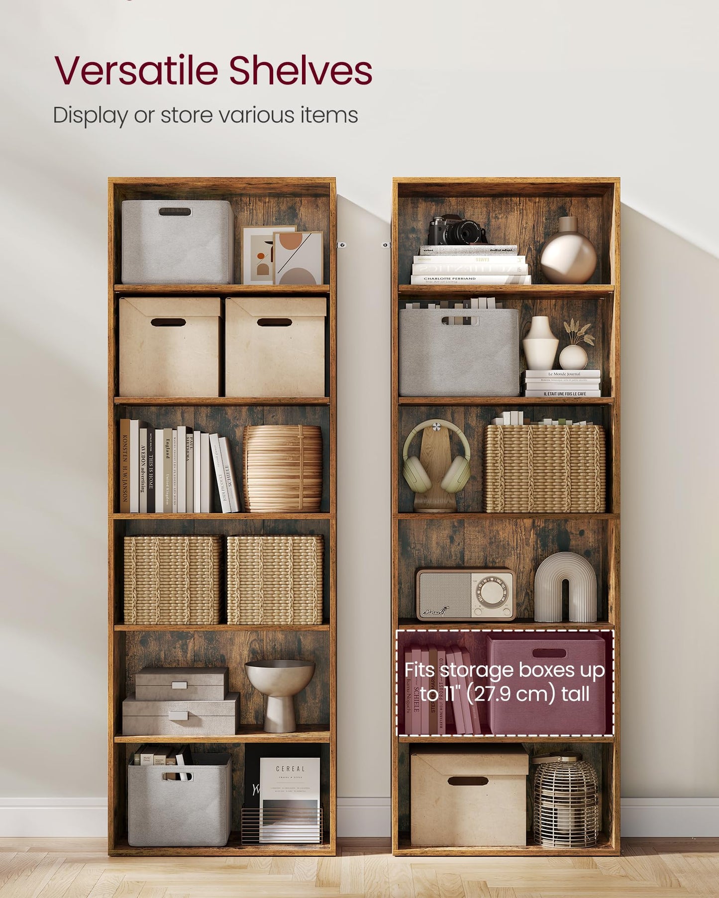 VASAGLE Bookcase, 6-Tier Bookshelf, Open Storage Shelf, Shelving Unit, 24 x 60 x 178.5 cm, for Living Room, Home Office, Dinning Room, Cloud White LBC169T14