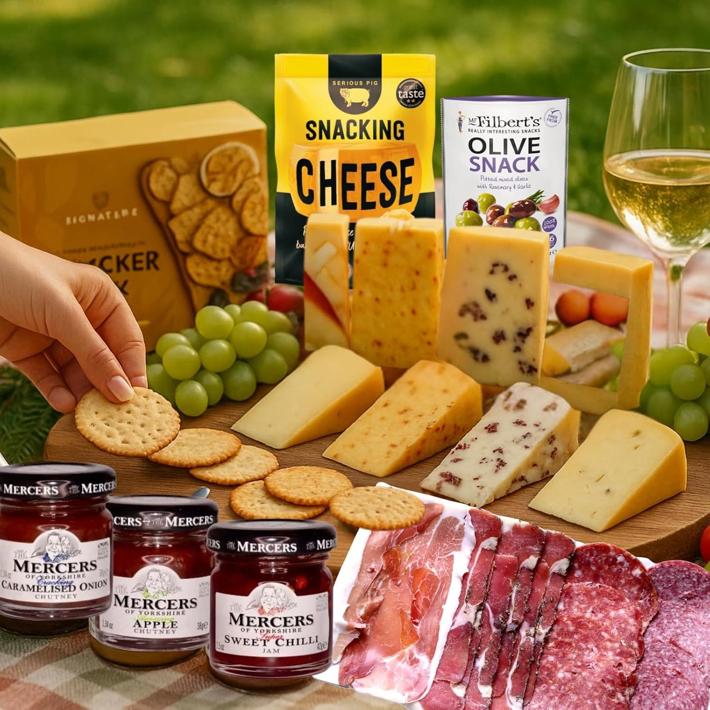 Charcuterie Hamper Gift Box – Meat, Cheese Wedge, Chutney, Crackers Mix, Pickles, Olives & Snacks for Charcuterie Boards - Food Hamper & Gourmet Gifts, Cheese Hampers for Men & Women