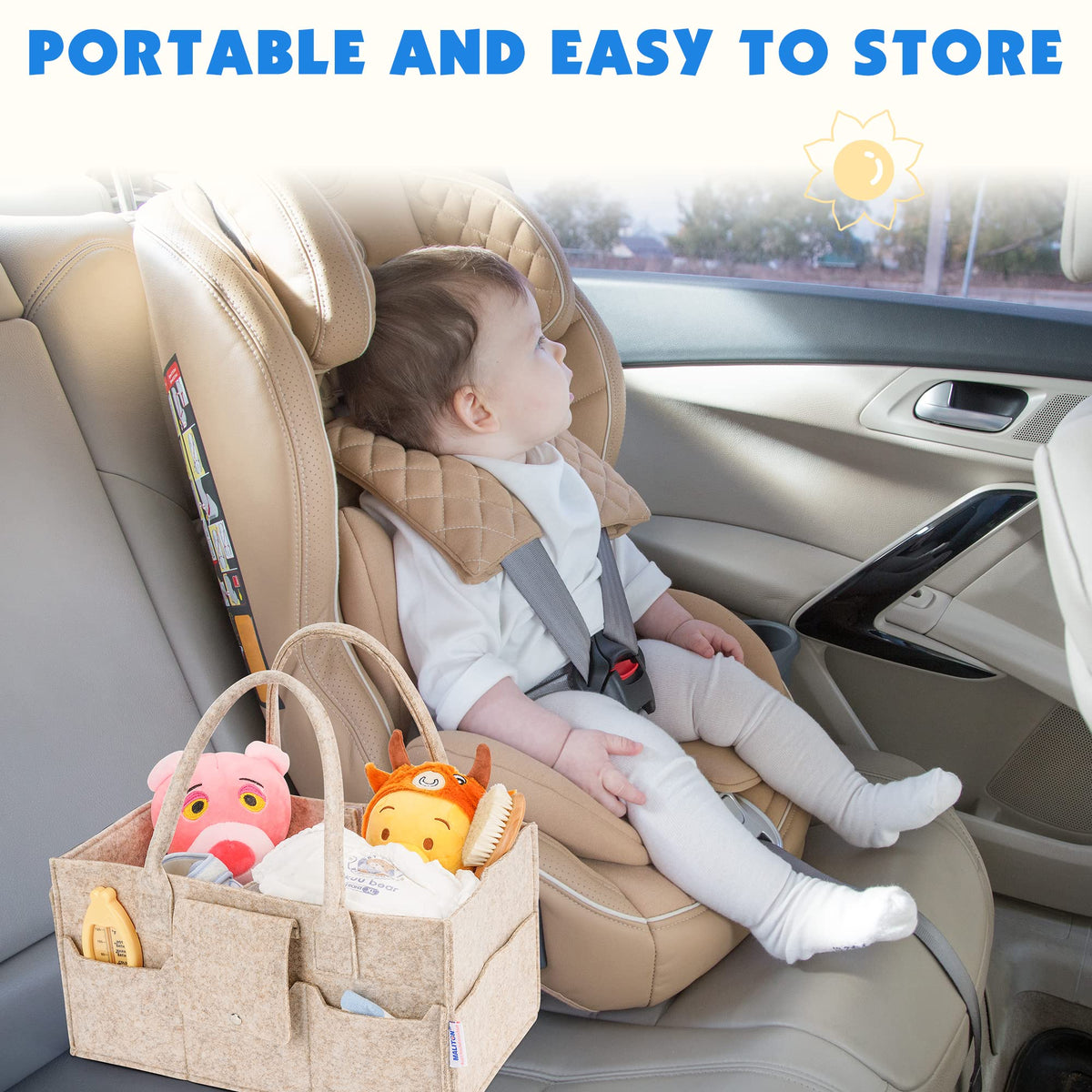 Maliton Nappy Caddy Organiser with 8 Pockets & Removable Dividers (Khaki)
