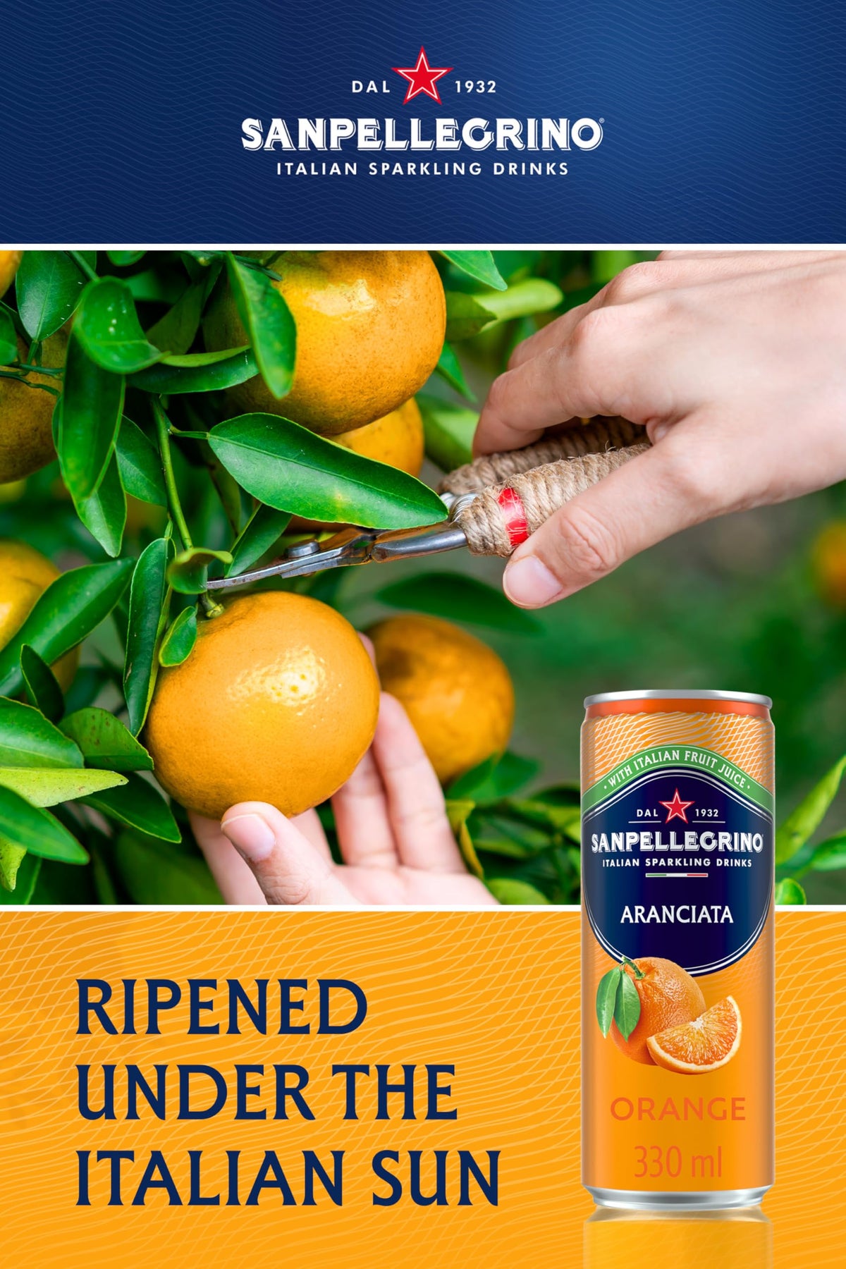 San Pellegrino Italian Sparkling Drinks Tastefully Light Sparkling Orange Canned Soft Drink 12 x 330ml | 64k Cals per Can (Pack of 2)