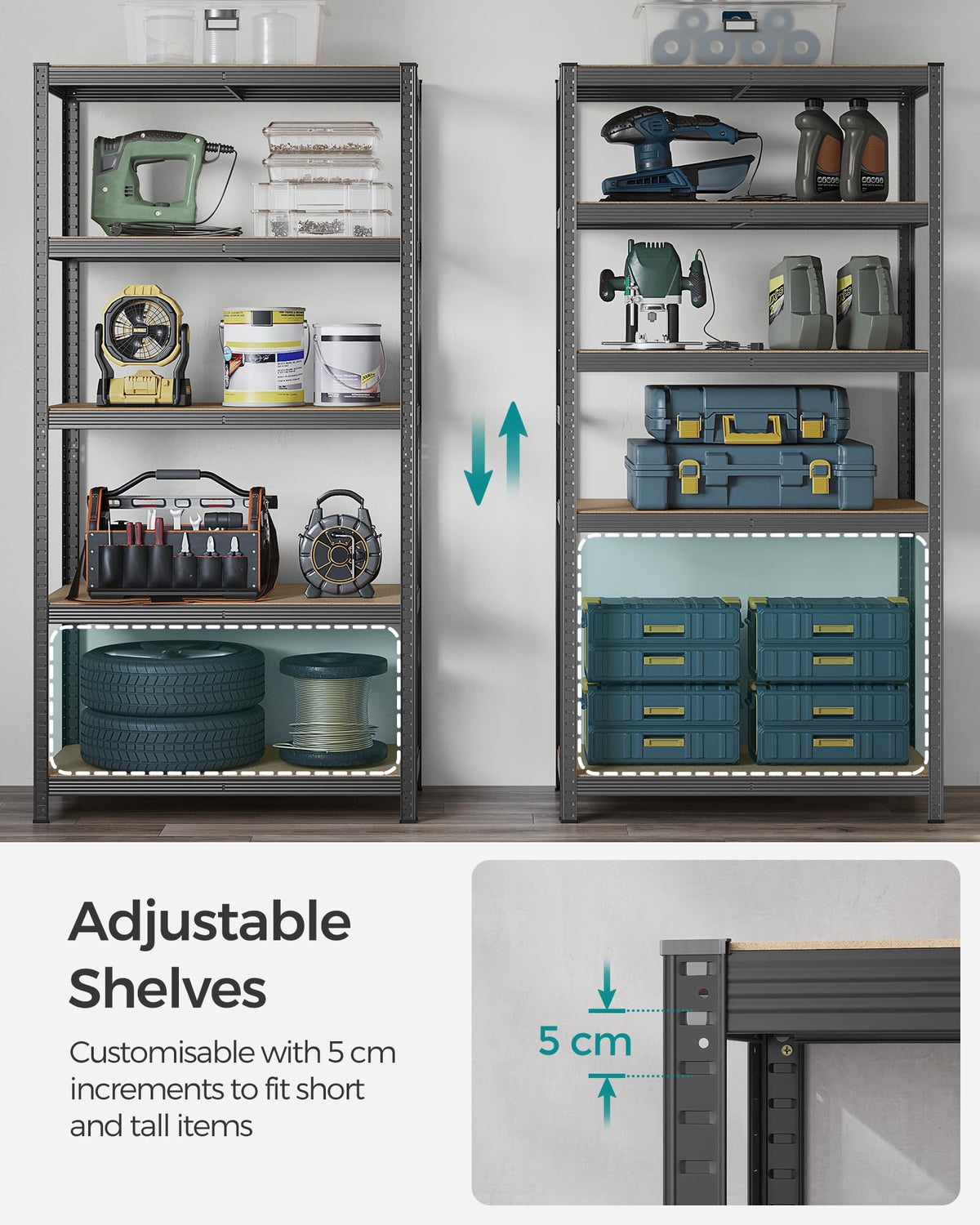 SONGMICS 5-Tier Heavy-Duty Shelving Units, Set of 2, Boltless Assembly
