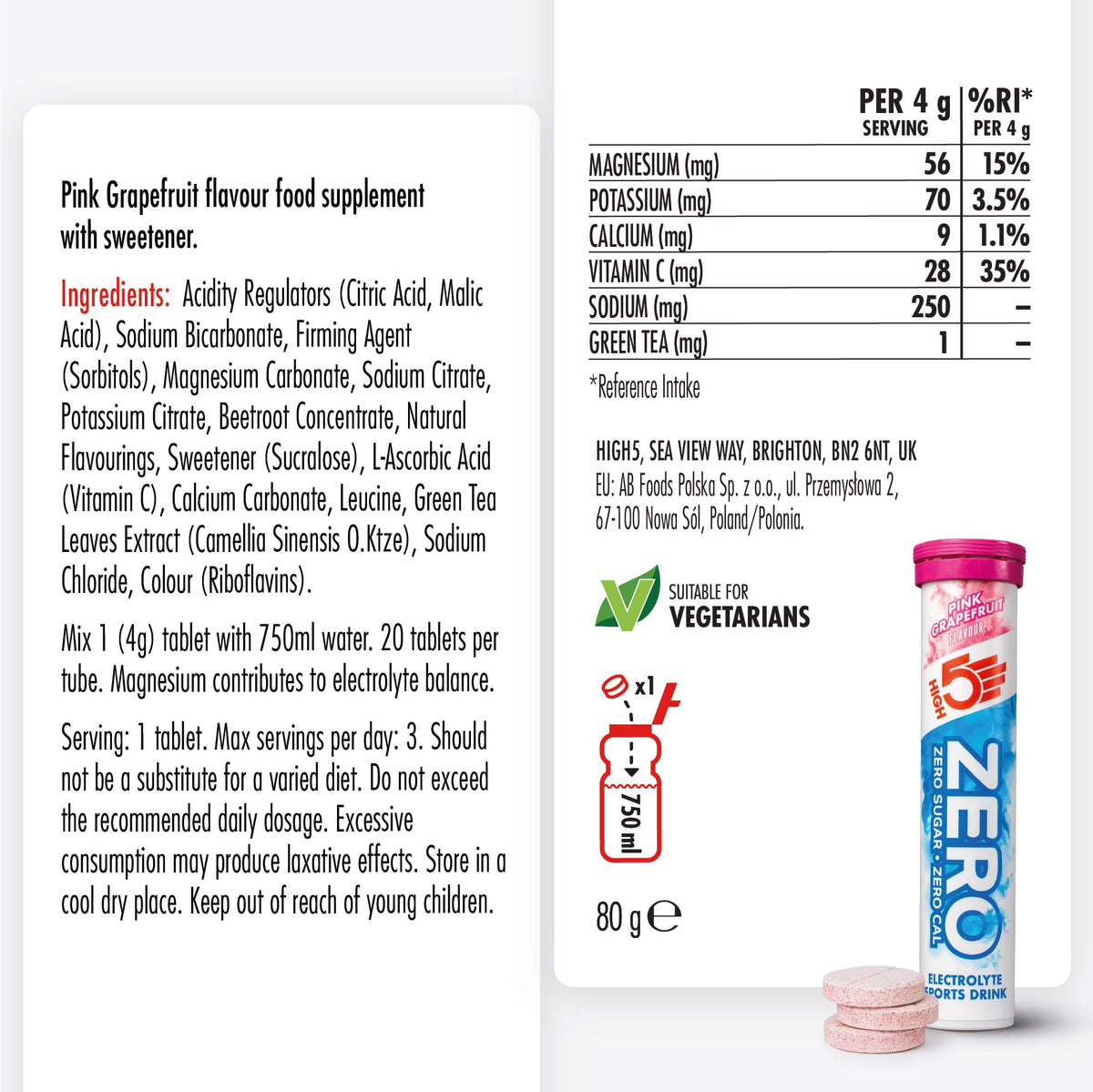HIGH5 Zero Electrolyte Tablets for Hydration, Berry, 20 Tablets