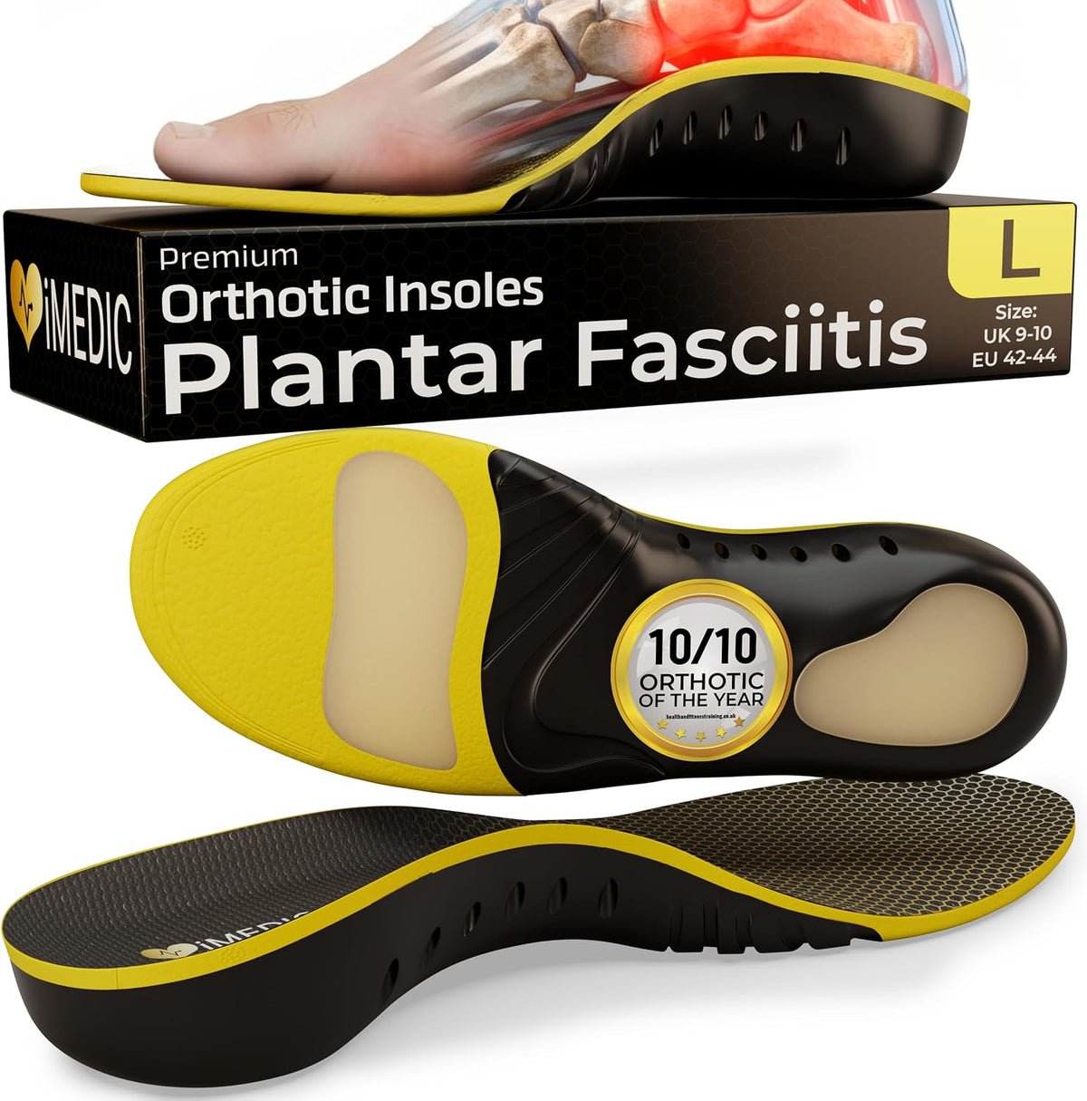 iMedic Orthotic Insoles for Plantar Fasciitis, Size L UK 9-10