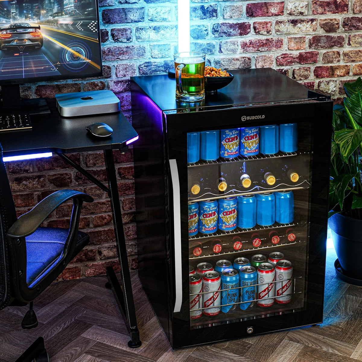 Subcold Ace90 LED Touch Control Beer Fridge With Glass Door | Premium Drinks & Wine Fridge | Black Alu Handle, Auto Defrost, Lockable | 91 Cans | Ideal for Home Bar Undercounter