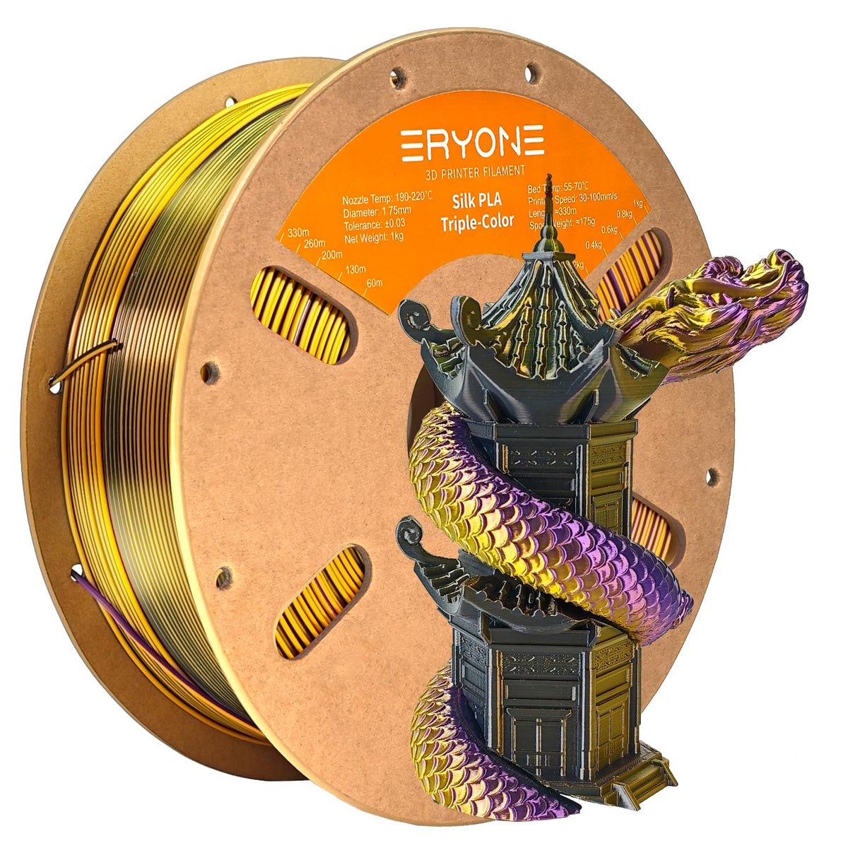 ERYONE Silk PLA Filament 1.75mm,3D Printer Filament PLA,Shiny Glossy PLA Filament,+/-0.03mm,1kg(2.2lbs)/Spool,Silk Liquid Gold