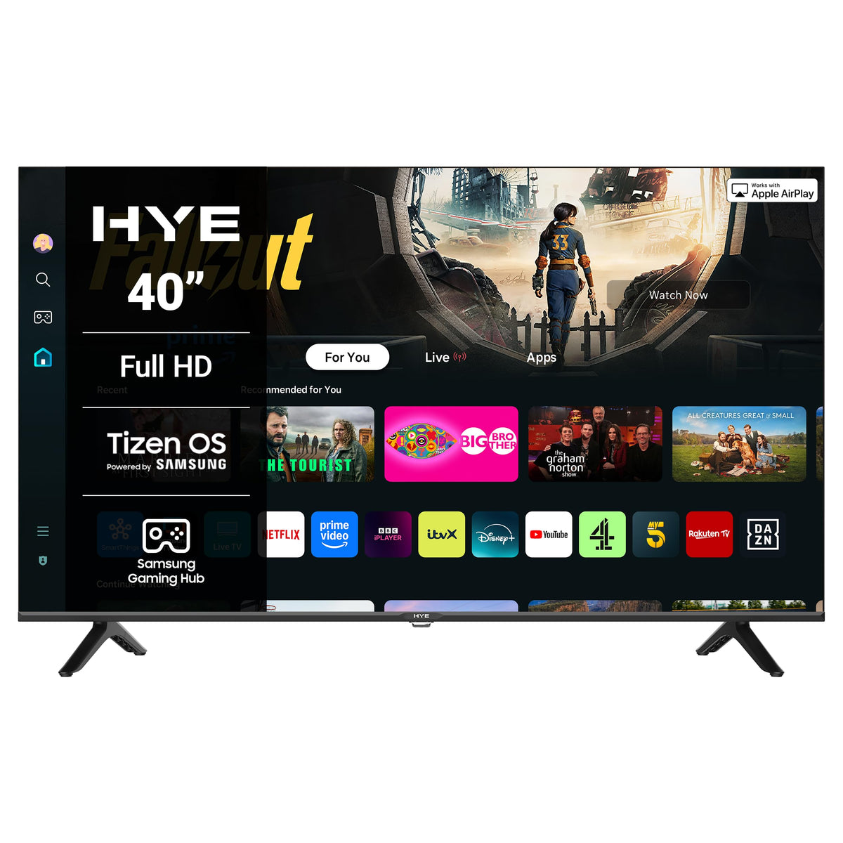 HYE 50" LED Smart TV - 4K Ultra HD, Samsung Tizen OS & Gaming Hub, Black