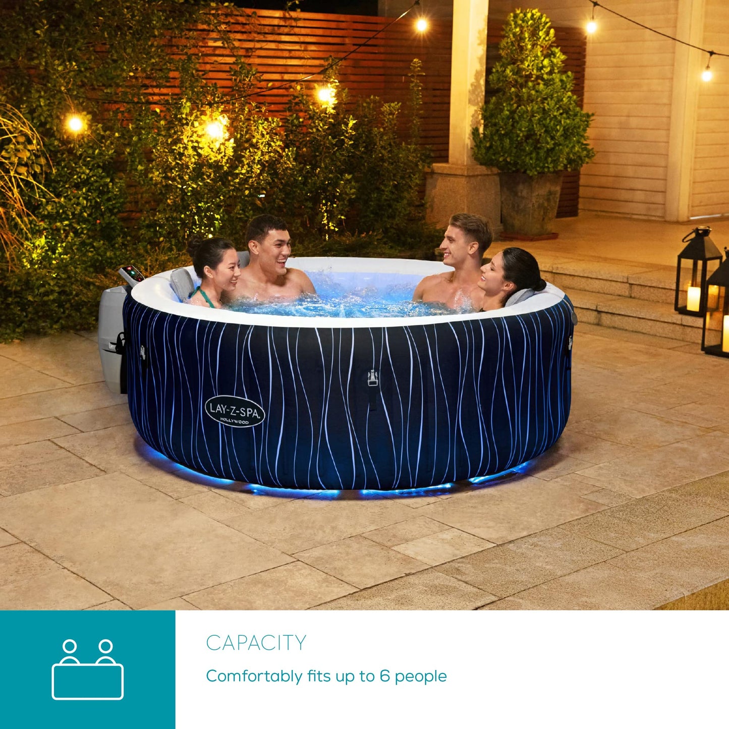 Lay-Z-Spa Paris Luxe AirJet Inflatable Hot Tub with 140 AirJets, LED Lighting System, FreezeShield, Energy-Saving Timer & Ultra-Durable TriTech Construction, Fits Up to 6 People