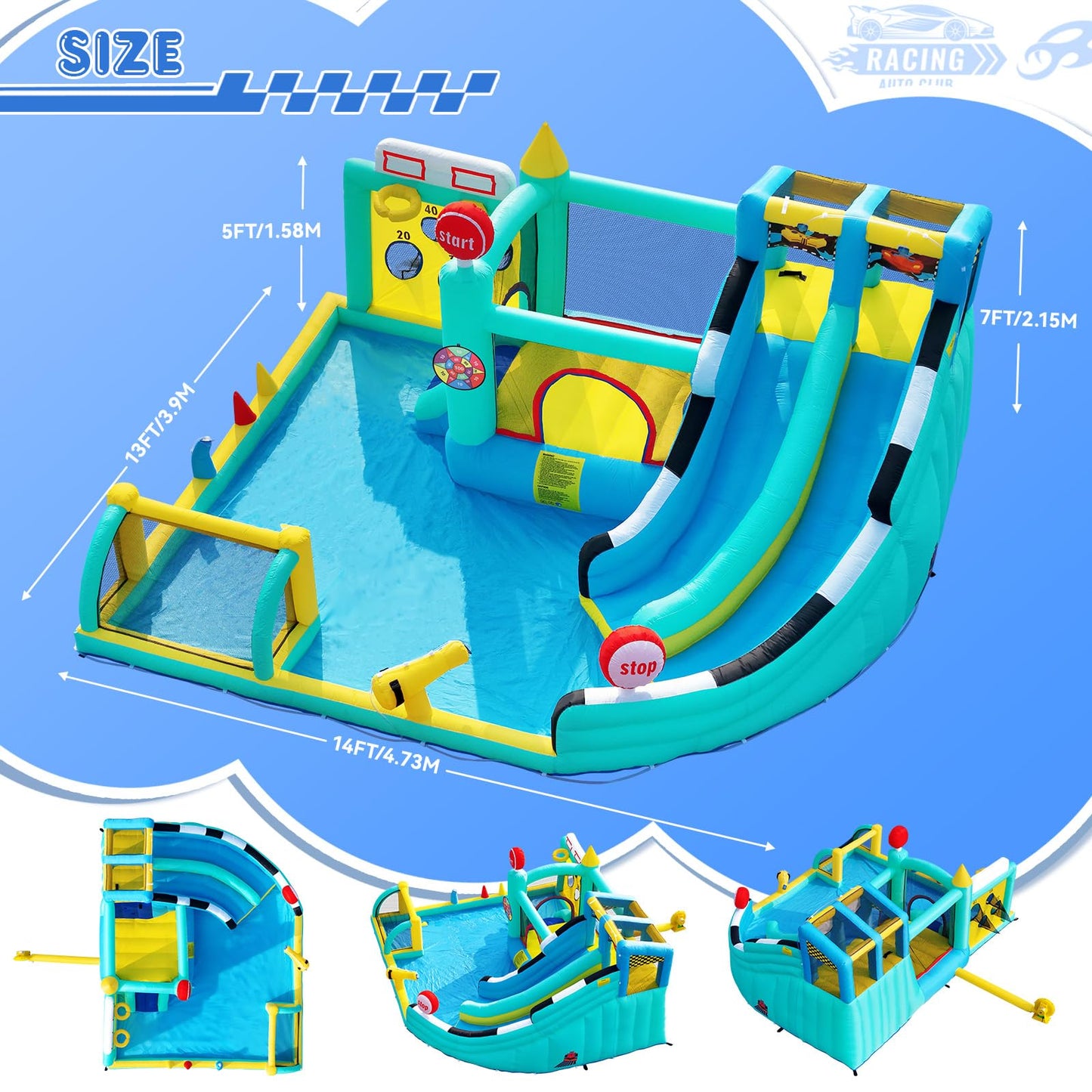 Inflatable Bouncy Castle with Slide Trampoline and Ball Pit, Bounce House Indoor Outdoor with Air Blower for Toddler Garden Park Backyard Party Wedding Birthday Gift, 470 x 400 x 220 cm
