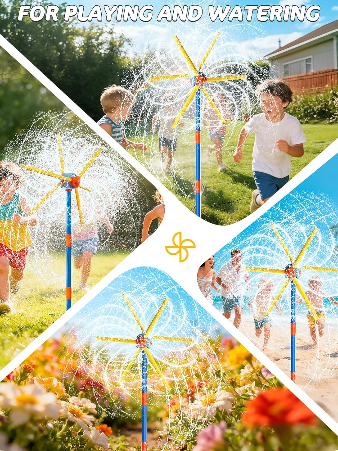 VATOS 59" Windmill Water Sprinkler Outdoor Yard Toy for Kids, New Upgrades Double-Sided with 6 Blades, 54 Spray Nozzles, 360° Spining Splash Summer Fun Play for Boys, Girls, Pets and Lawn Watering