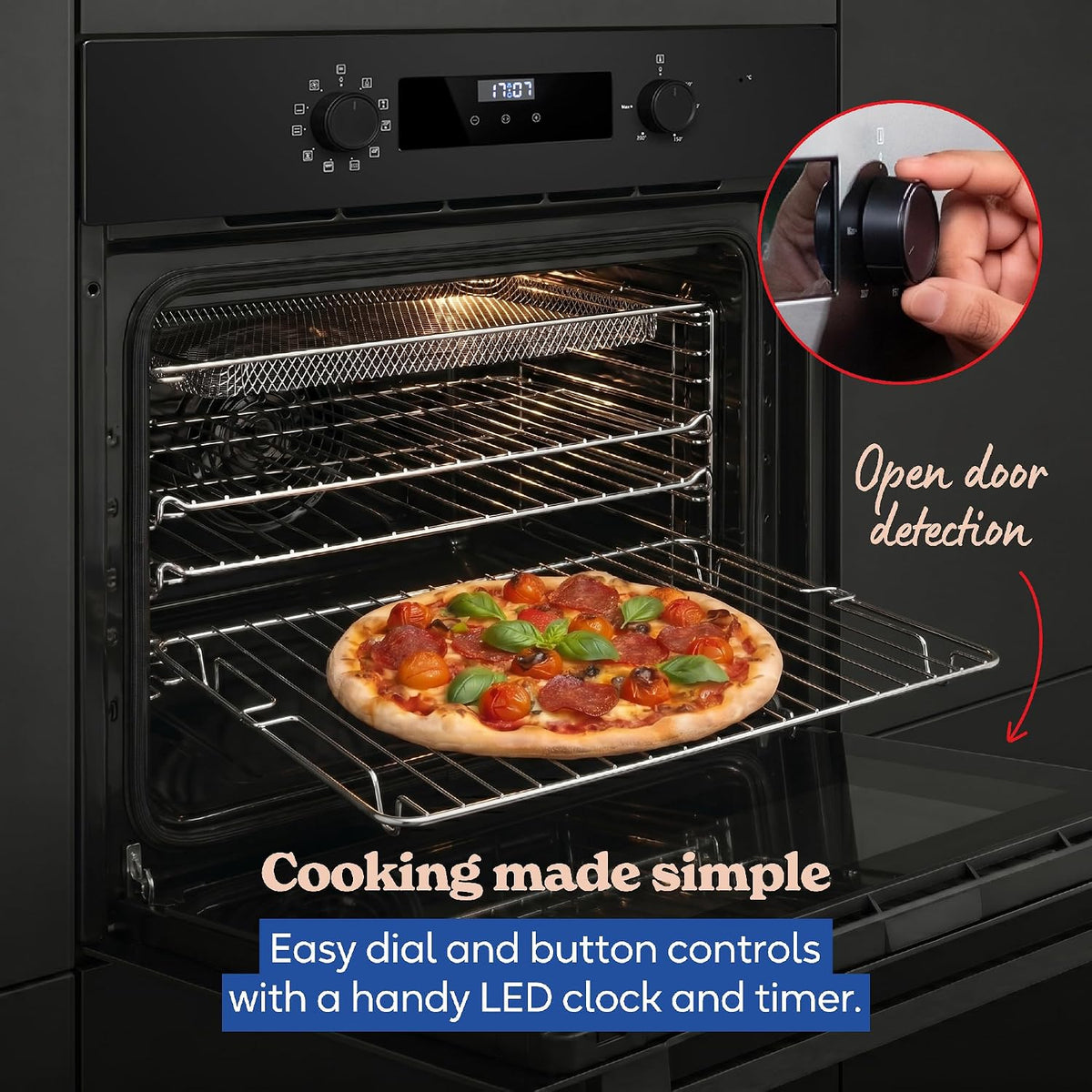 Russell Hobbs Built-in Multifunctional Electric Fan-Assisted Oven 70L in Black with 10 Functions, Double-Glazed Door, A Energy Rating, Grill Function, LED Clock & Timer, Easy-Clean Interior, RHEO7011B