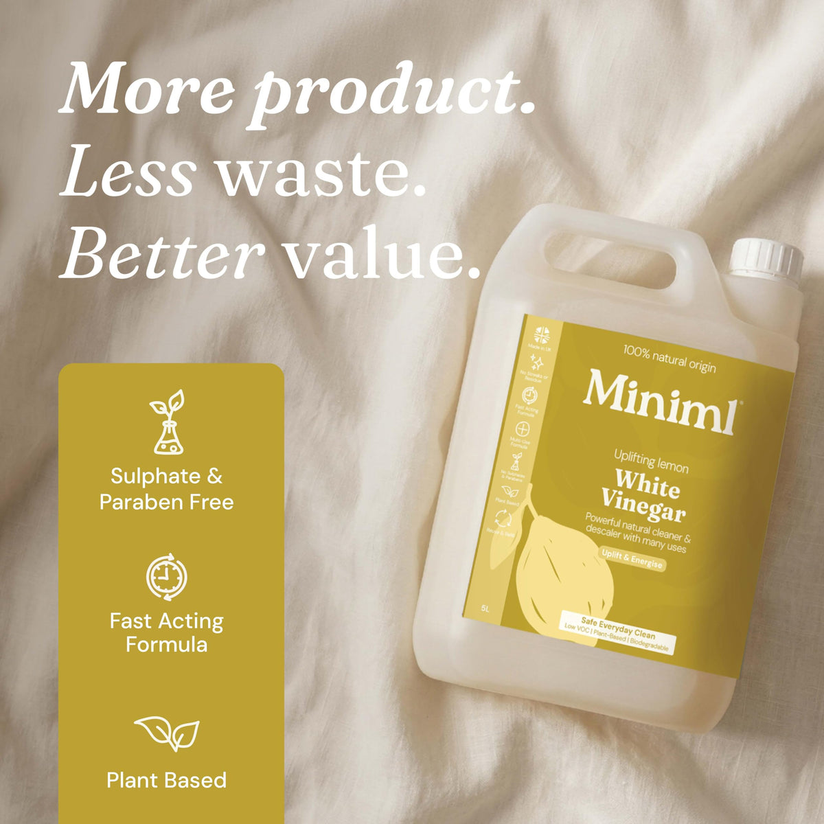 Miniml Eco White Vinegar Cleaning Unscented 750ml - All Natural Multi-Surface & Multi-Purpose Cleaner, Limescale Remover, Laundry Softener & More - 100% Vegan & Cruelty Free