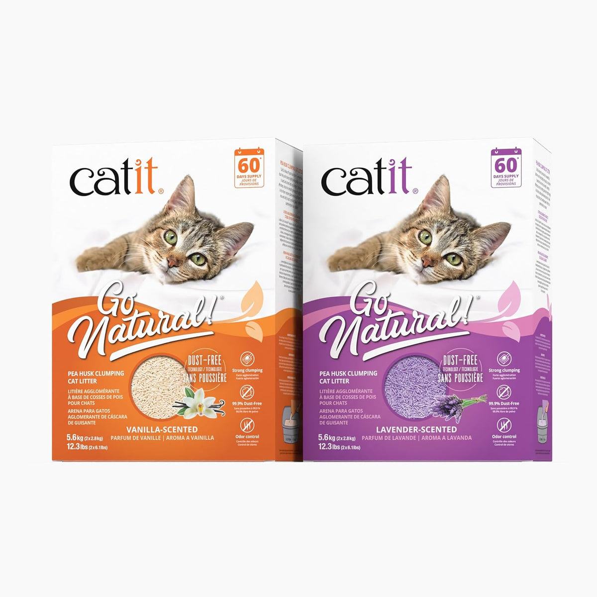 Catit Go Natural Vanilla Scented Pea Husk Clumping Cat Litter, Deodorising, 99.9% Dust-Free, Fast Clumping Cat Litter, Plant-Based Litter for Cats & Kittens, 5.6kg (2 x 2.8kg)