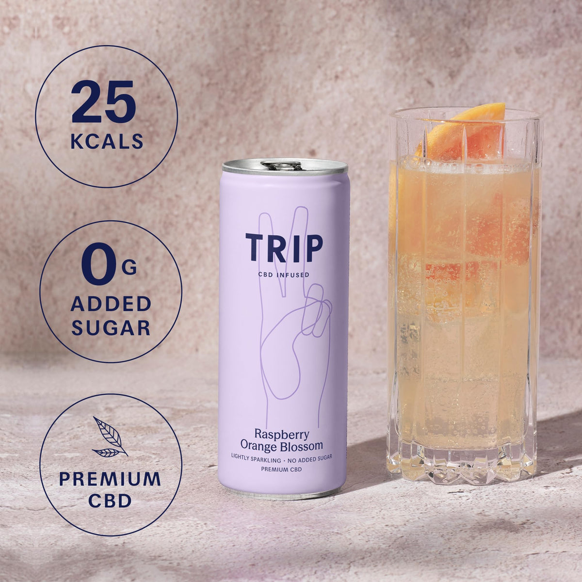 TRIP Sparkling Drink, Low Calorie, Vegan, Peach Ginger, 12 pack