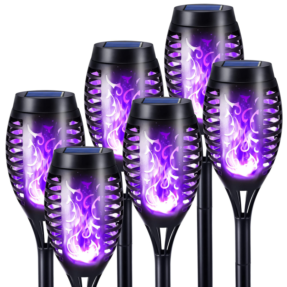 Geemoo 6 Pack Solar Flickering Dancing Flame Lights Waterproof Solar Torch Lights for Outdoor Garden Patio Pathway Yard Driveway Decorative, Warm White