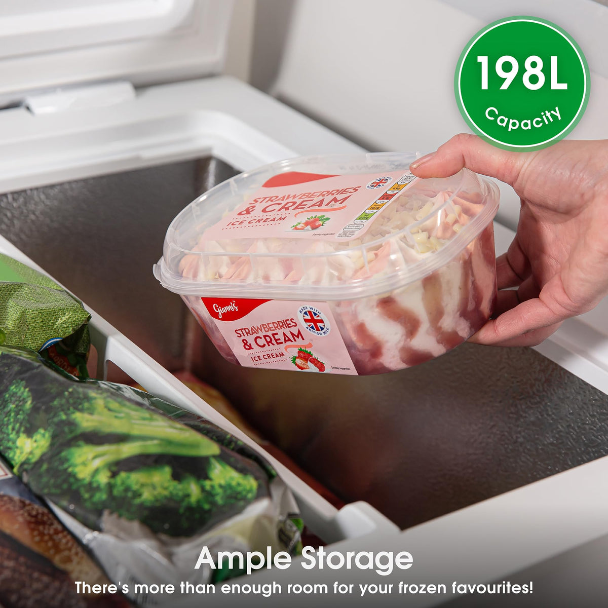Abode Freestanding White Chest Freezer 99L with Removable Wire Basket & Counter Balance Lid, Adjustable Thermostat, 4 Star Freezer, Suitable for Garages & Outbuildings A99CF0E1W