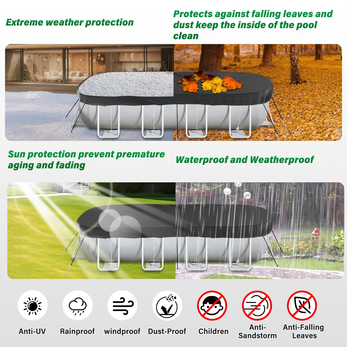 Round Pool Cover for above ground Swimming pools, Heavy Duty Oxford Fabric, Tear Resistant, Ideal for Circle & Round-shaped Pool, Waterproof and Dustproof (12FT, Black)