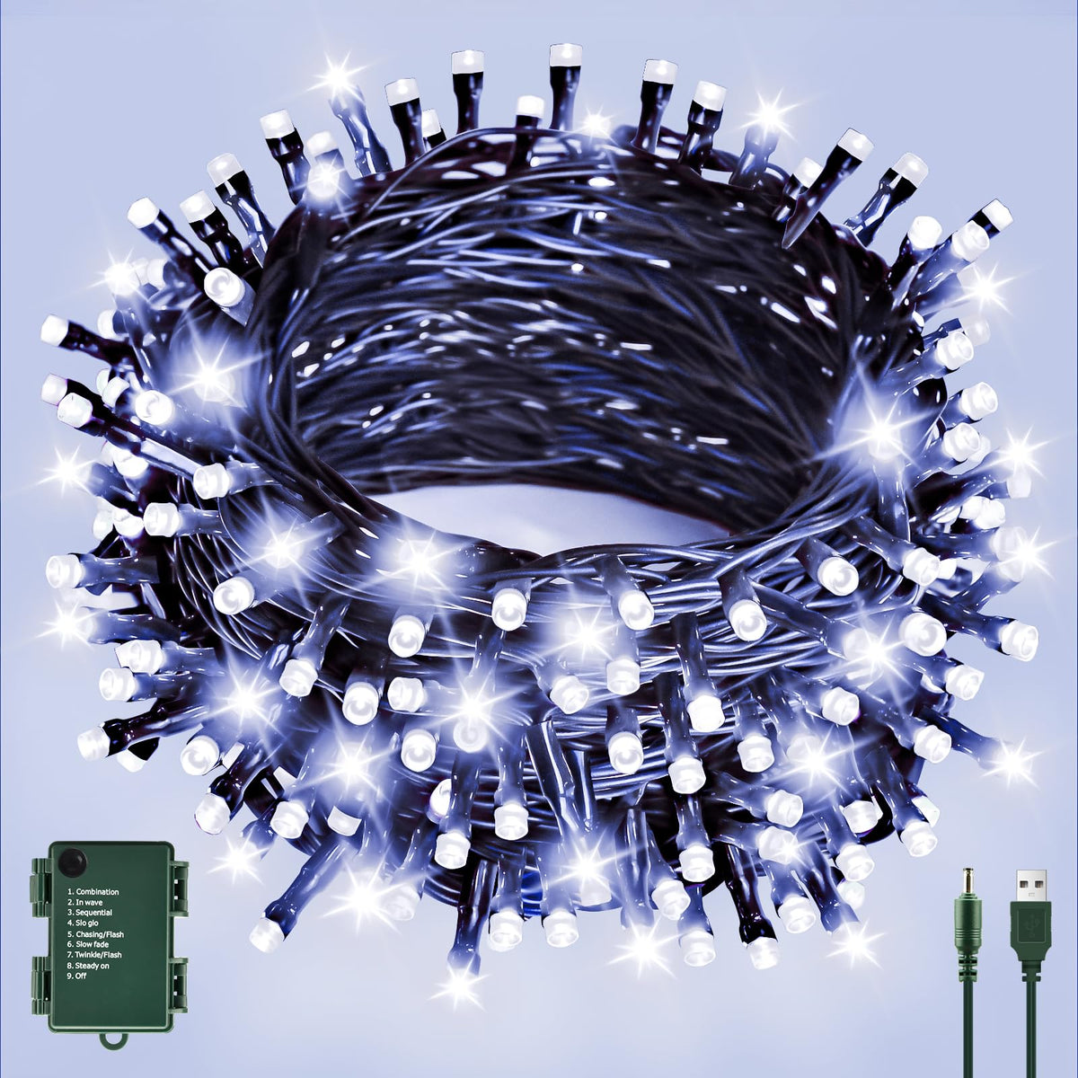 cshare Halloween Decorations Fairy Lights, 20Ft 60LED Orange-Purple USB/Battery String Lights with Timer Waterproof for Outdoor Indoor Autumn Fall Halloween Decorations-Green Wire