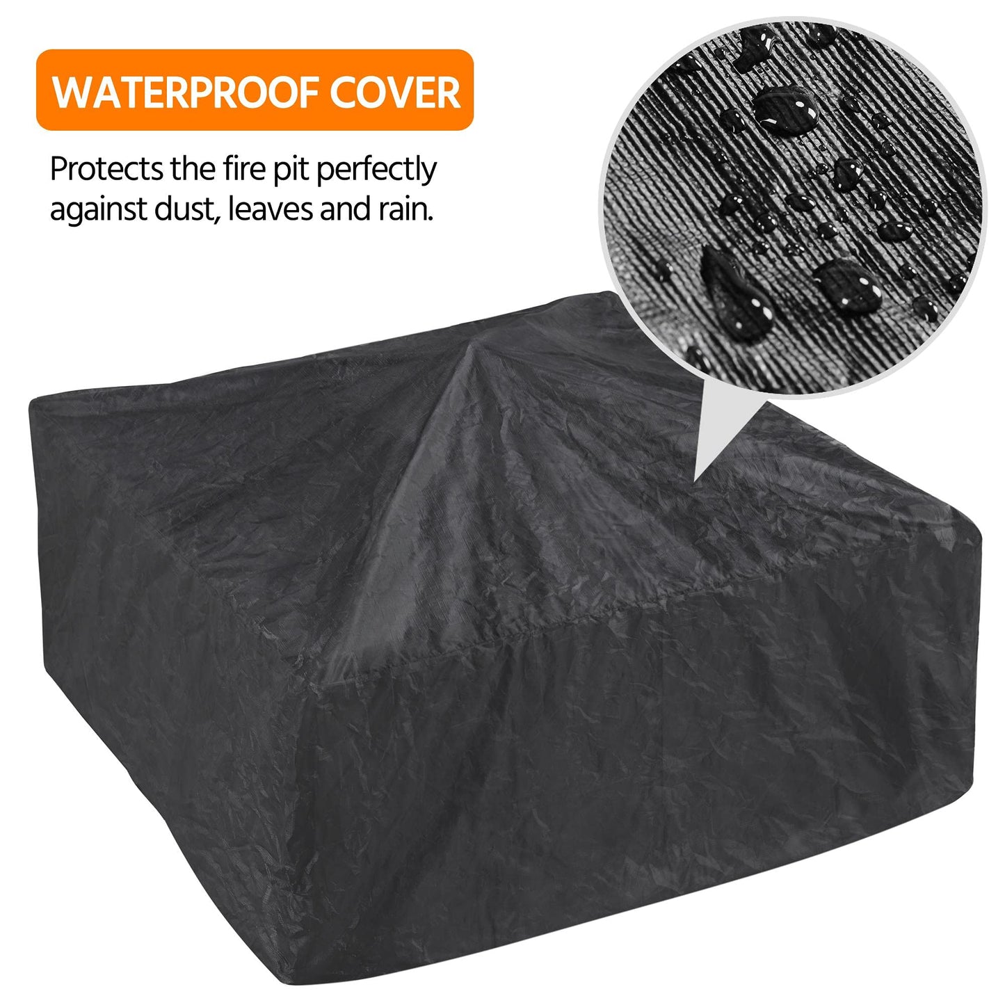 Yaheetech Outdoor Fire Pit 81cm Square Fire pits 3-in-1 Heat-resistant Metal Garden Stove for Barbecue, Heating, Cooling Drinks with Cover & Poker, Black