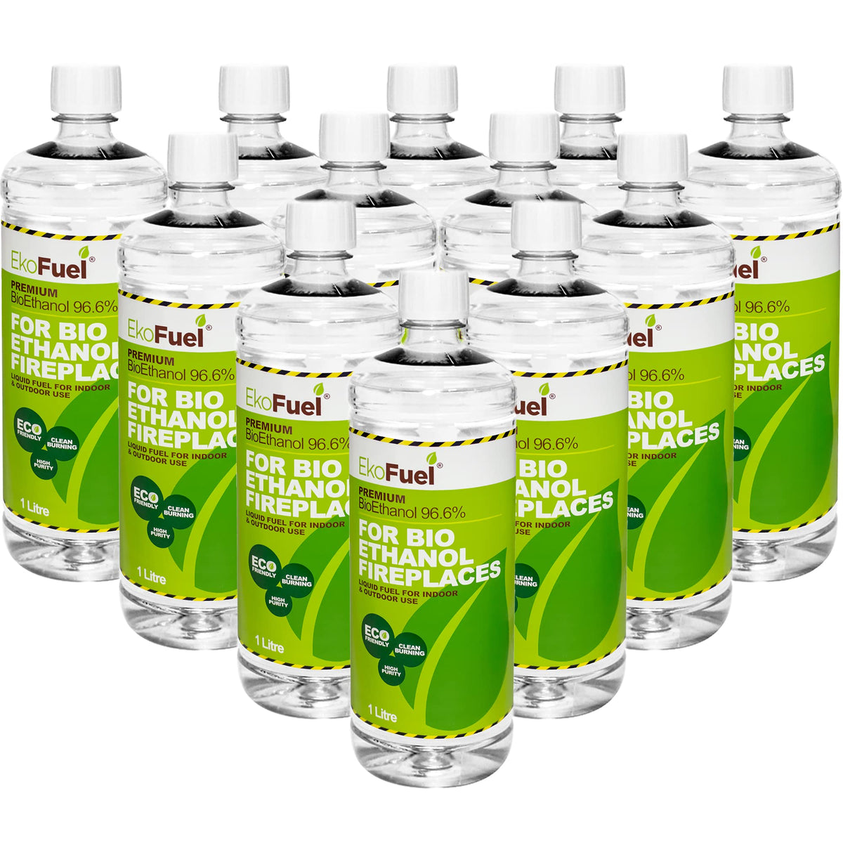 EKOFUEL (12 x 1 Litre) Premium Bioethanol Fuel – Liquid Fuel for Fires Pits, Fireplace | High Purity Clean Burning Bio | Indoor & Outdoor Ethanol Fuel