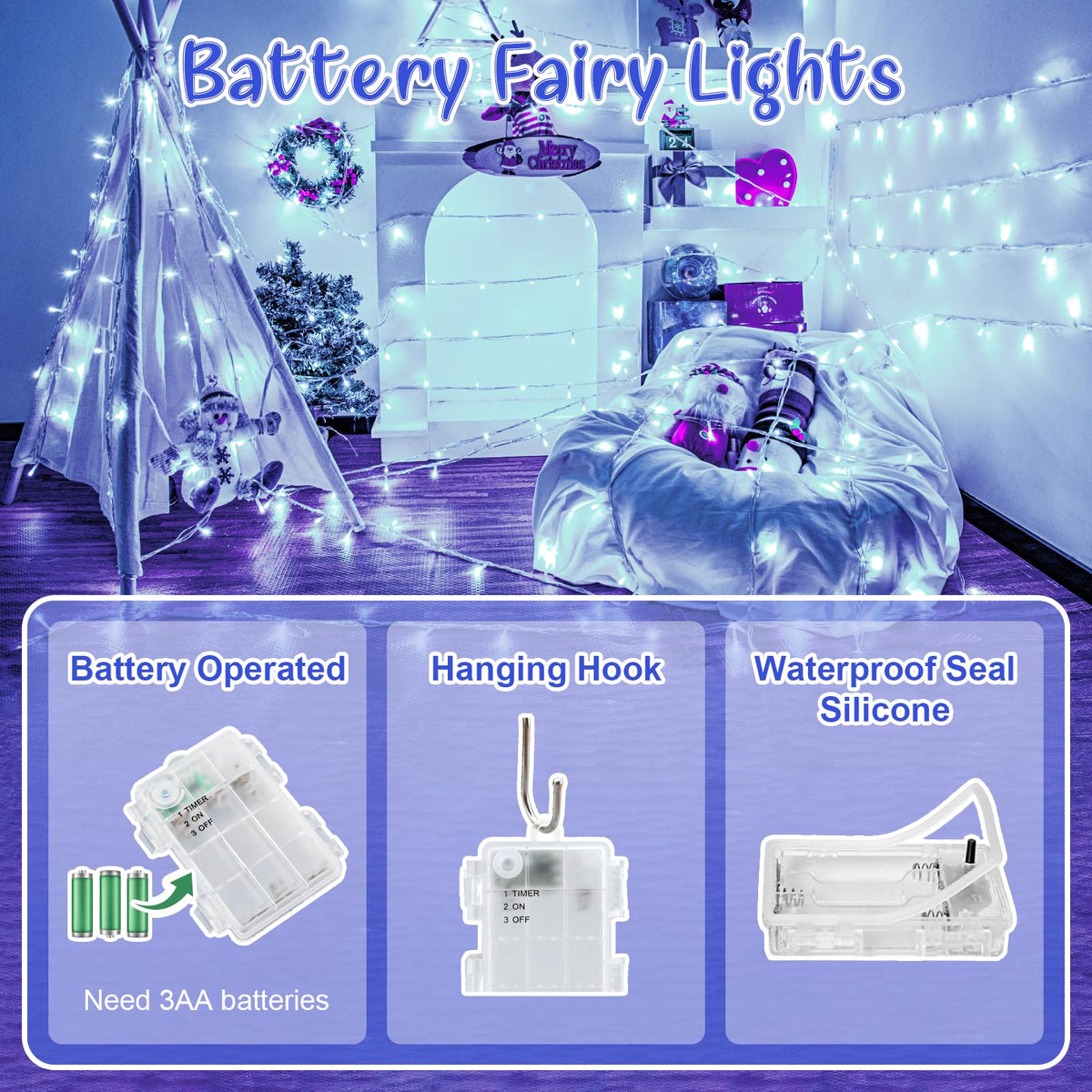 cshare Battery Fairy Lights, 2M 20 LED Fairy Lights Battery Operated with Timer, IP65 Waterproof String Lights for Jar Garden Camping Christmas Indoor Outdoor Decorations, Warm White