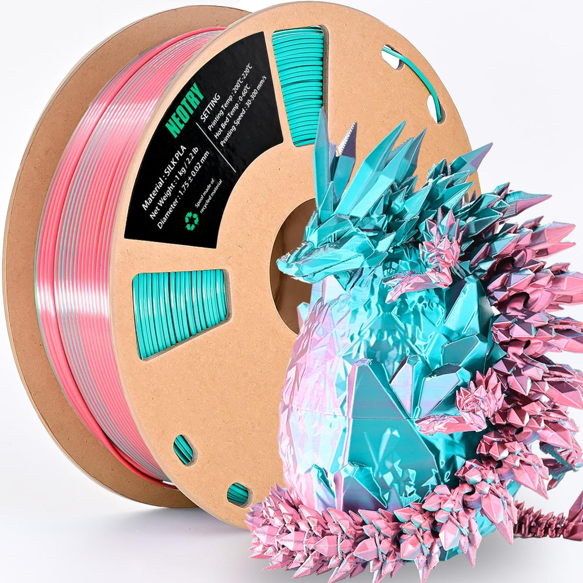 Silk Tri Colour PLA Filament 1.75mm 1kg, Multicolor 3D Printer Filament, Filament 3D Printing Materials for Most FDM 3D Printer, Silk PLA Red Yellow Blue, Rainbow PLA Filament 1.75mm ± 0.02