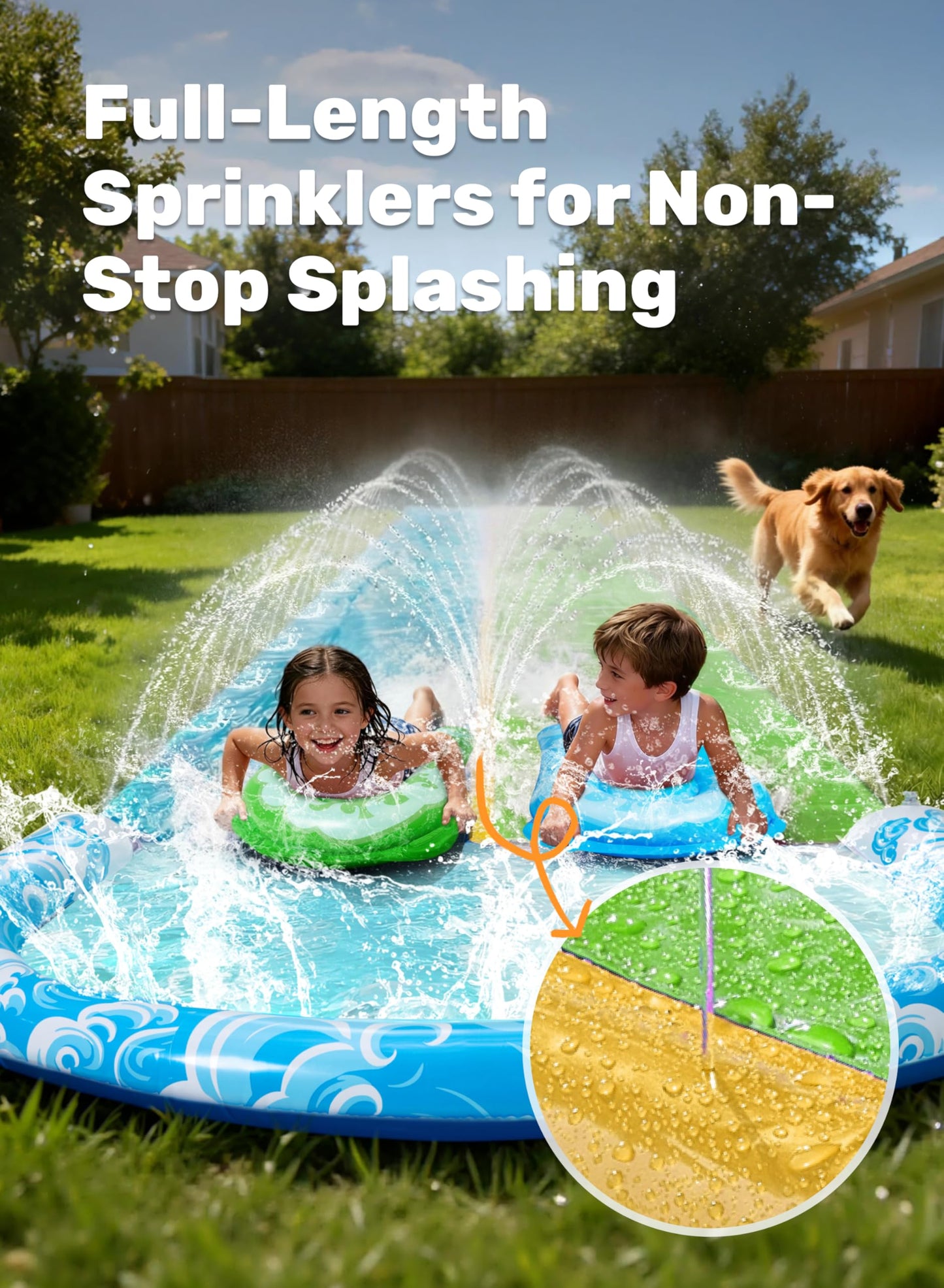 JOYIN 685cm Water Slides and 2 Bodyboards, Lawn Waterslides Summer Water Toy with Build in Sprinkler for Backyard Outdoor Water Fun for Kids Adults